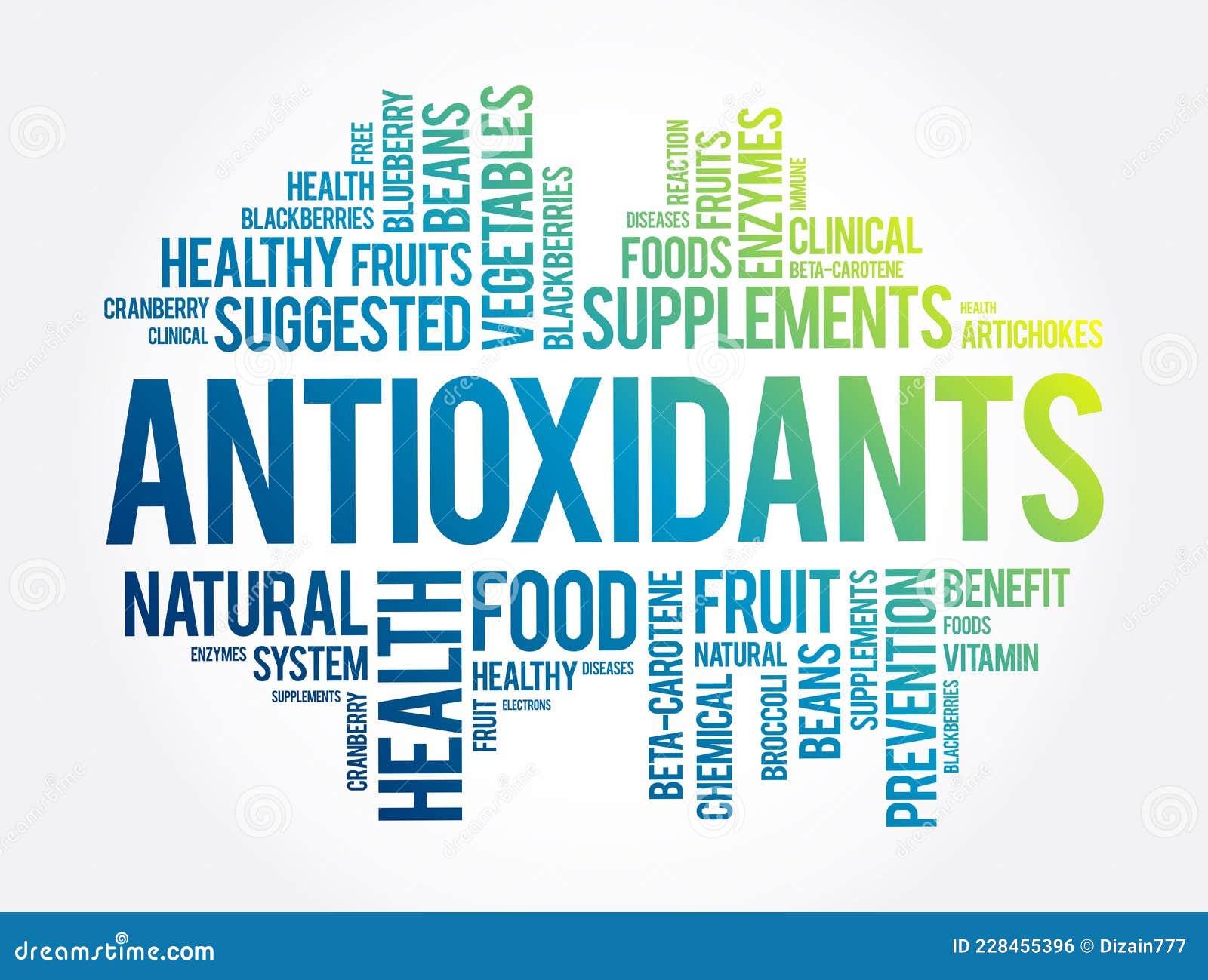 Antioxidants Word Cloud Collage, Health Concept Background Stock