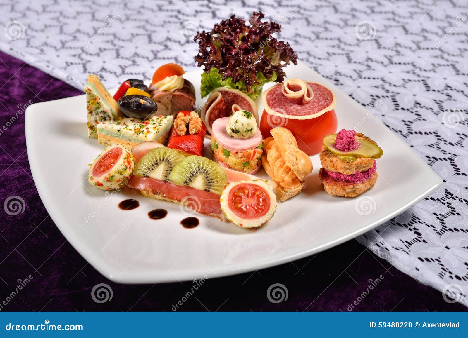 Antipasto and Catering Platter with Different Appetizers, Restau Stock
