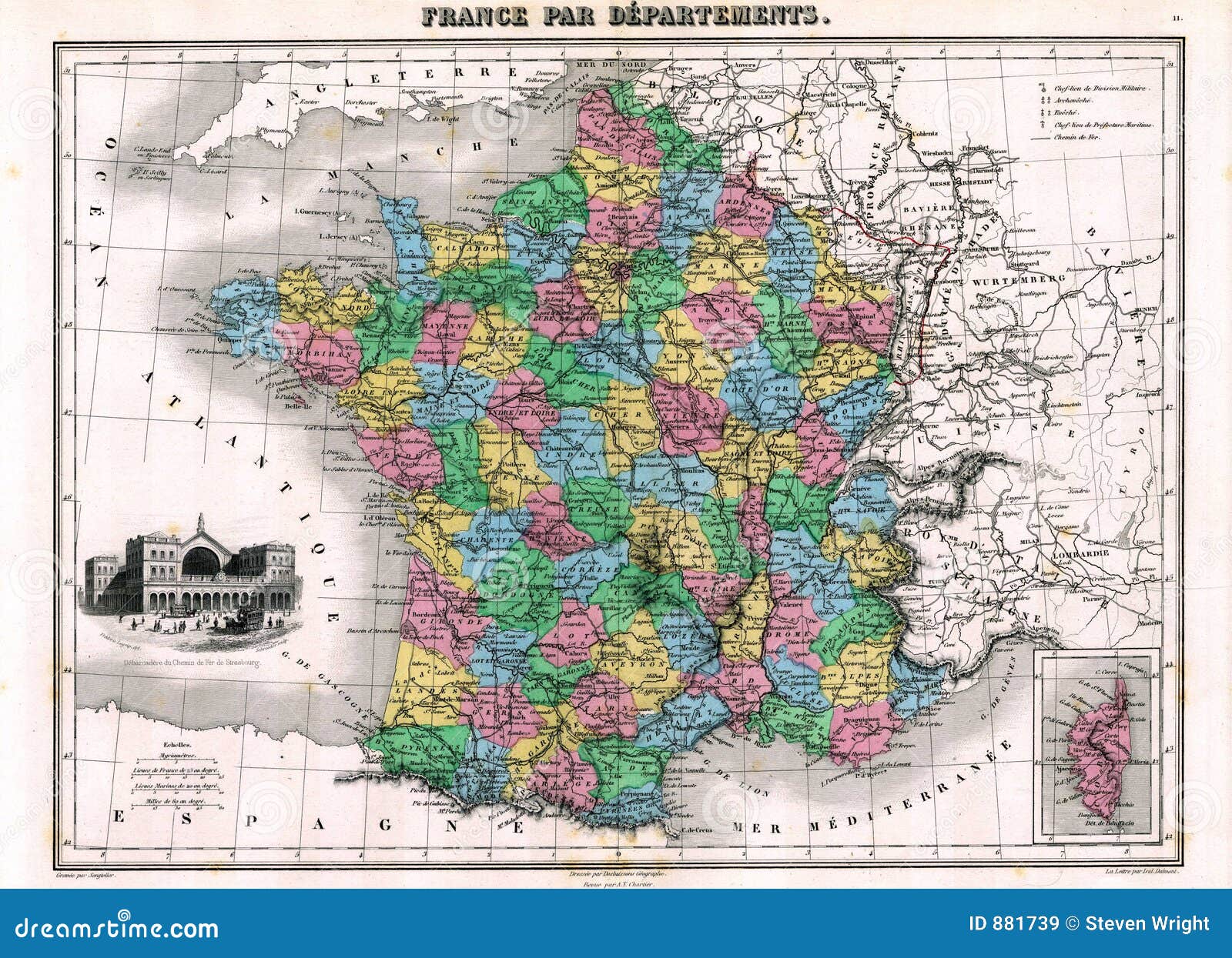 Antique 1870 Map Of France