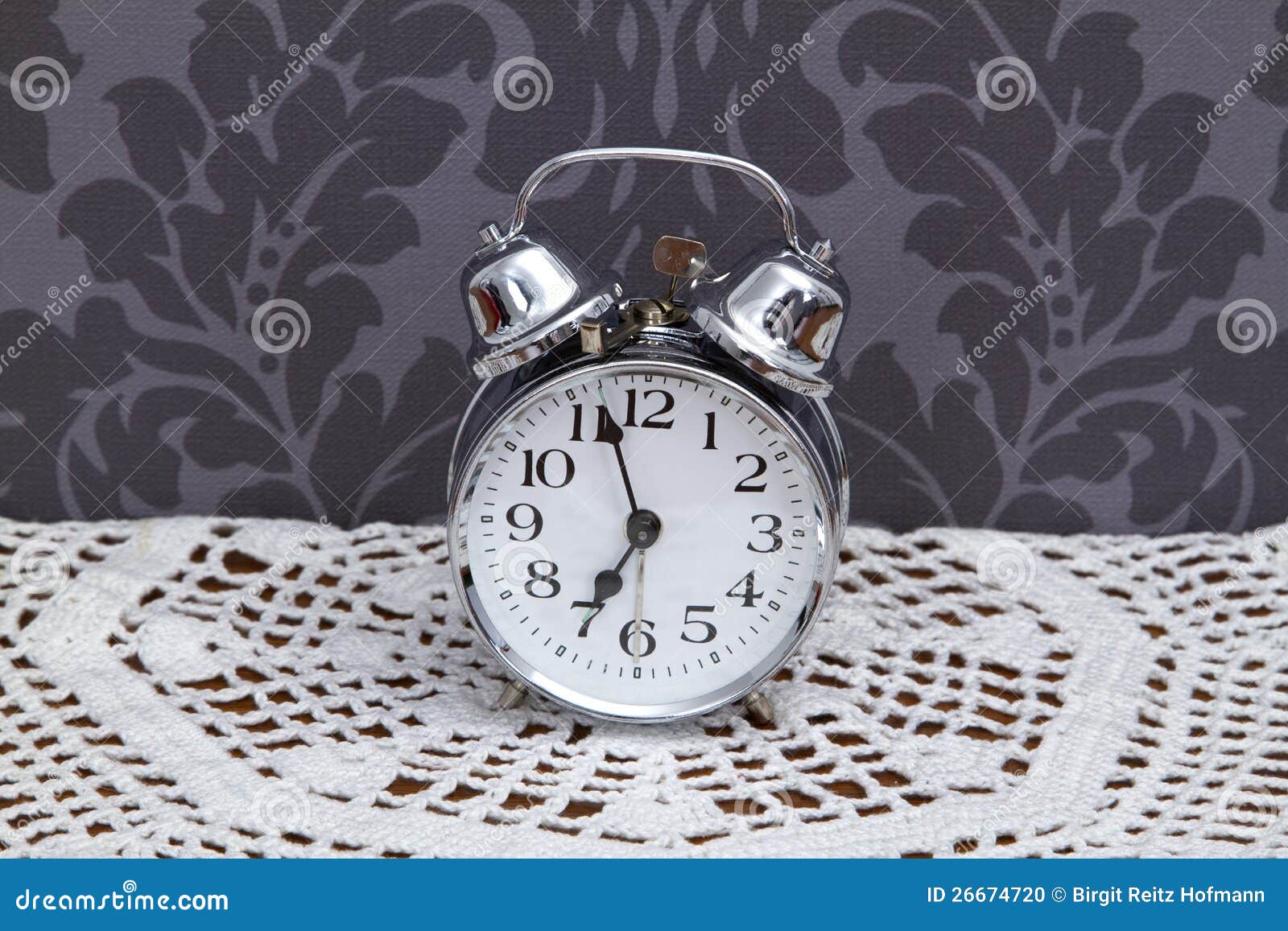 Antique Alarm Clock on Table Cloth Stock Photo Image of retro