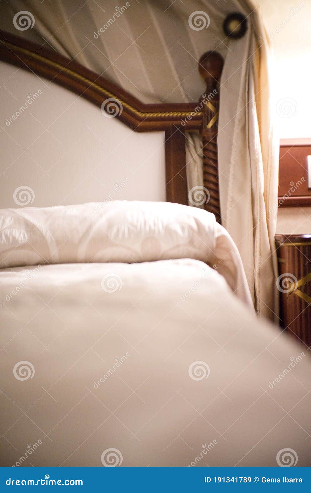 Antique Bed with Vintage Bedspread Stock Image - Image of carved