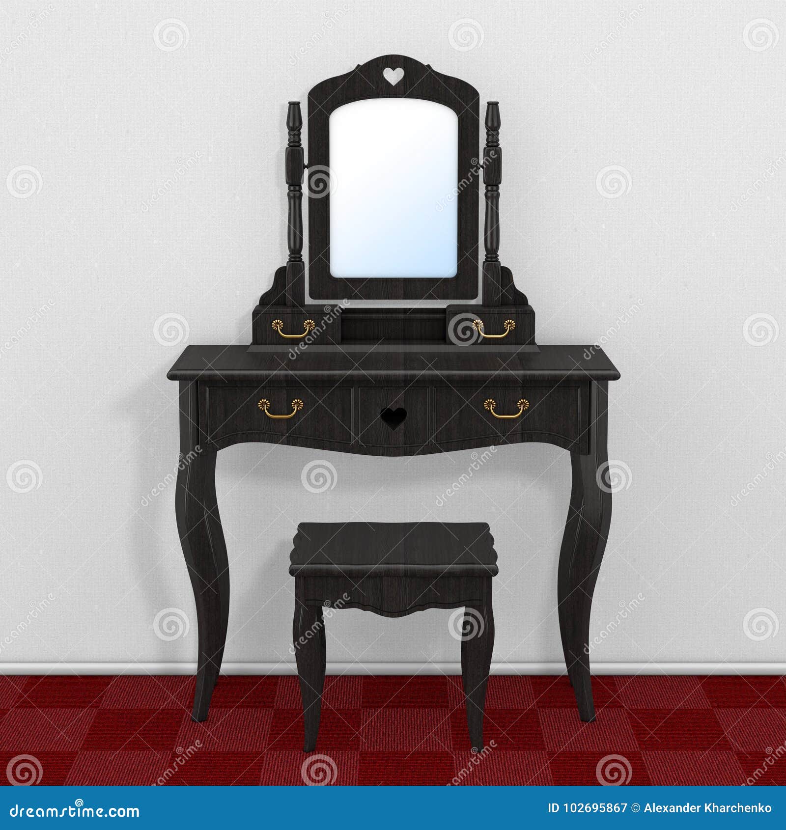 Antique Bedroom Vanity Table With Stool And Mirror In Room With Stock Illustration Illustration Of Provence Dressing 102695867