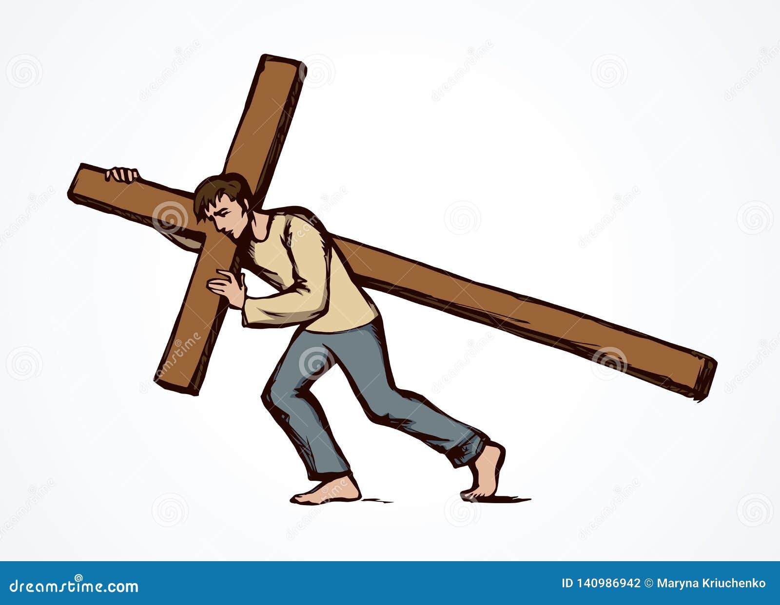 men carry the cross.  drawing