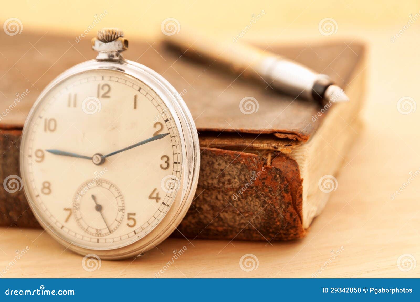 Antique book and clock stock photo. Image of writing 29342850