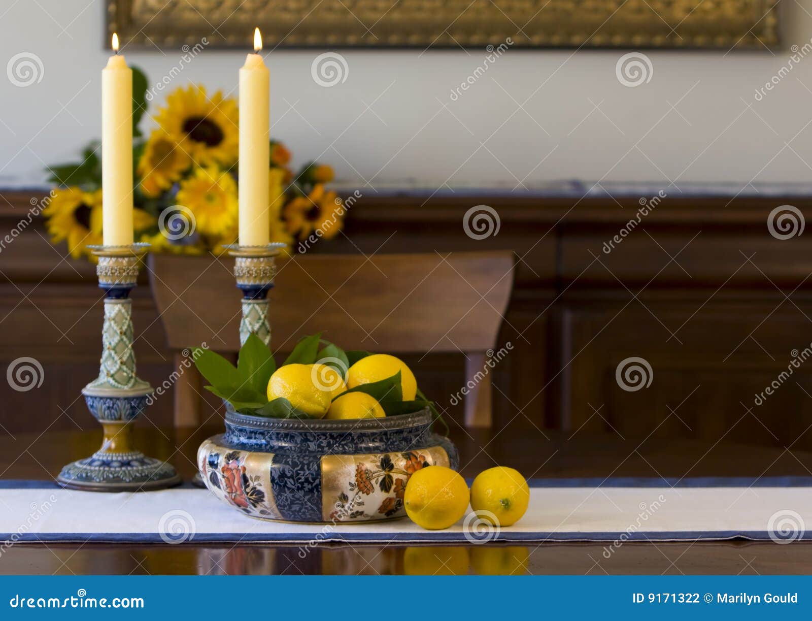Antique Bowl, Candlesticks, Lemons Stock Photo Image of decorative
