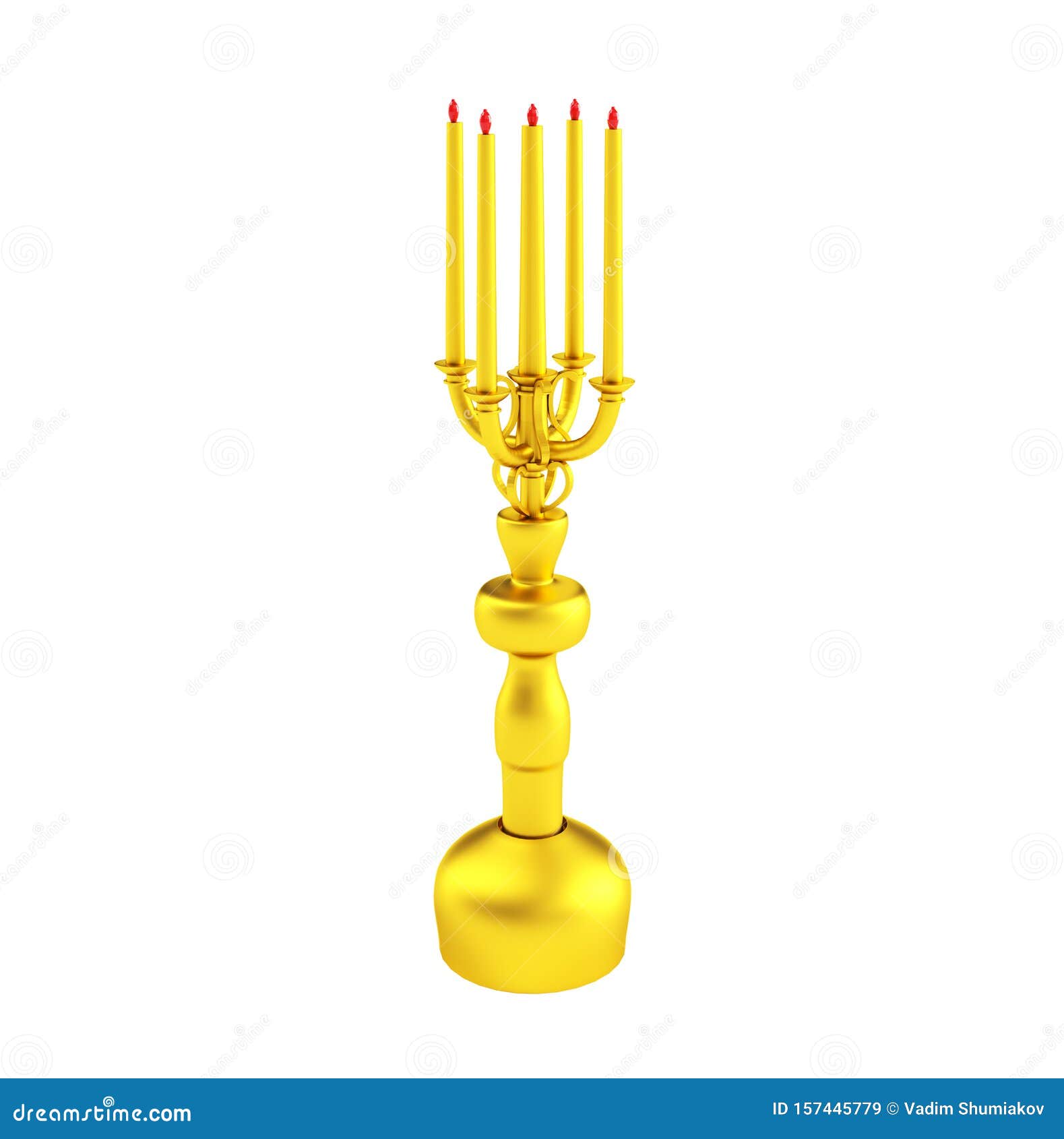 Antique Brass Candle Holder on White. 3D Render Stock Illustration