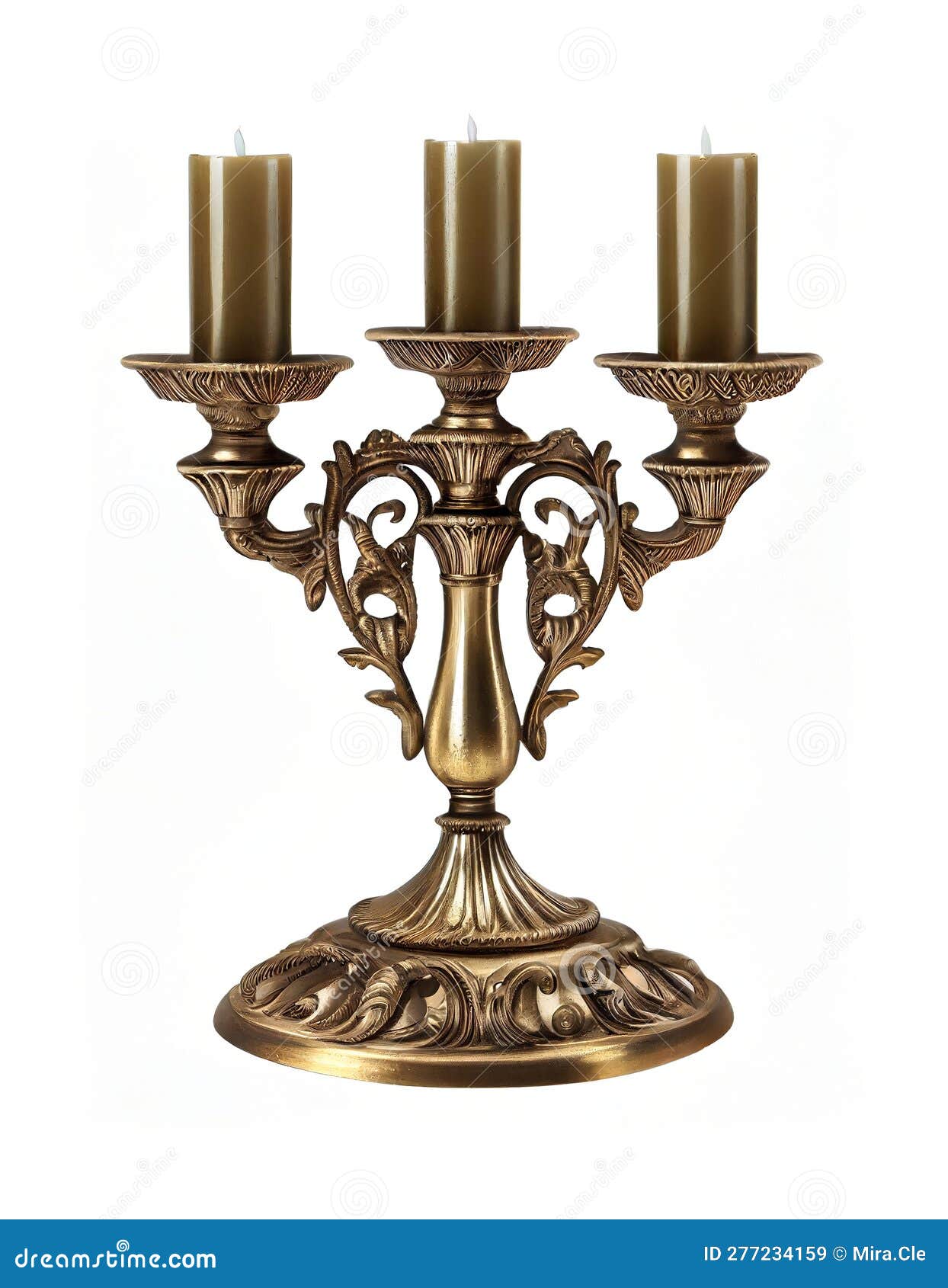 Antique Brass Candlestick on White Background, Created with Generative AI Stock Illustration