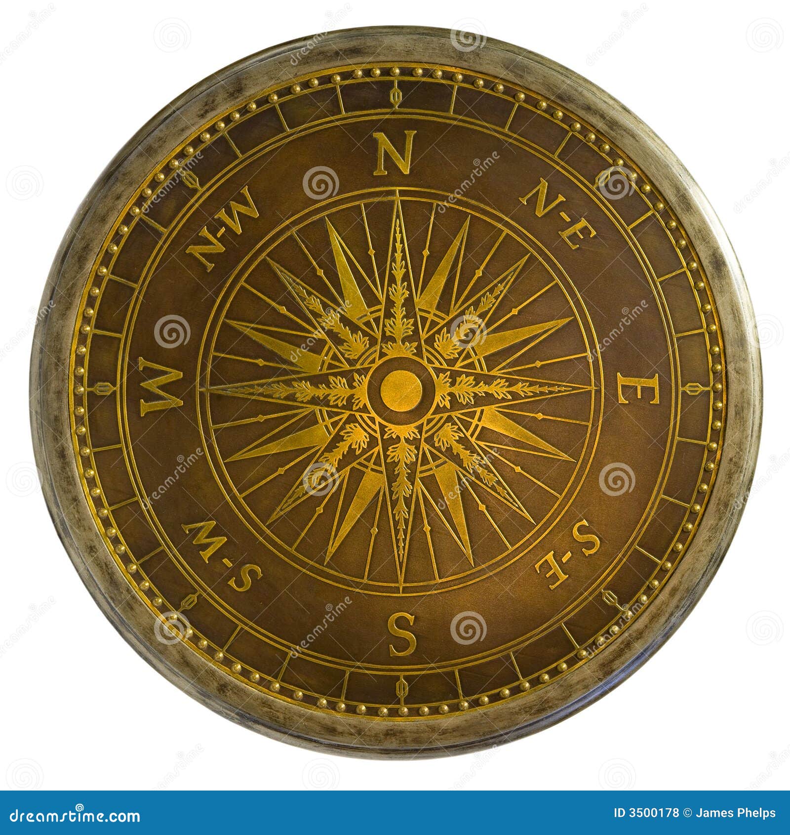 Antique Brass Compass stock photo. Image of east, north 3500178