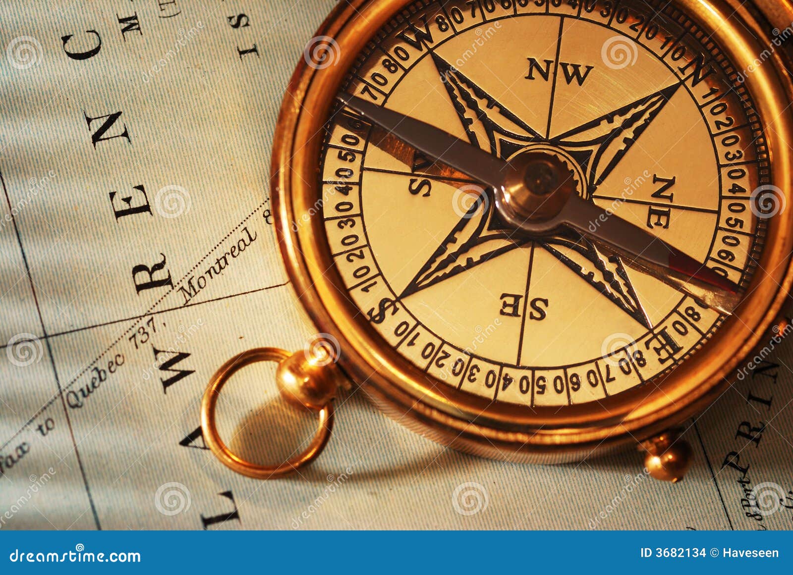 Antique Brass Compass Over Old Canadian Map Stock Photo Image of