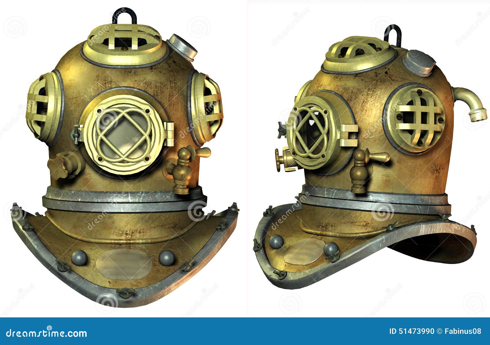 Antique Brass Diving Helmet Stock Illustration Illustration of