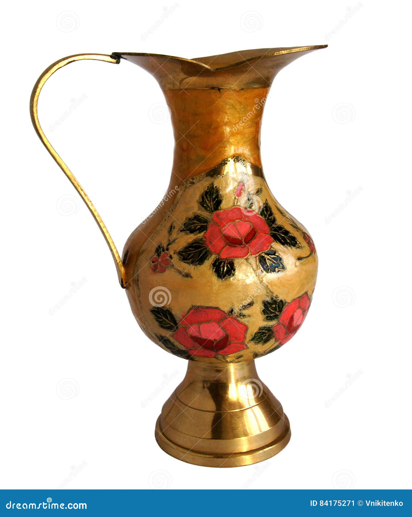 Antique Brass Jug with a Flower Pattern Stock Image Image of brass