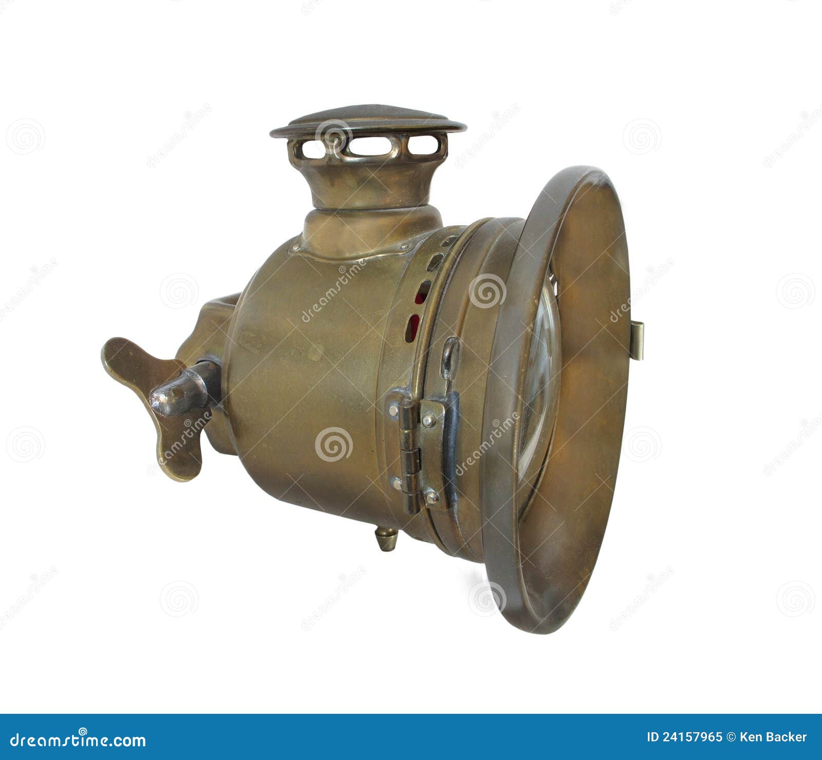 Antique Brass Oil Headlight Lamp Isolate. Stock Image - Image of brass