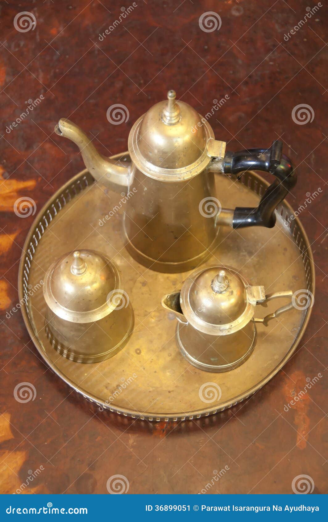 Antique brass teapot set. stock image. Image of ancient 36899051