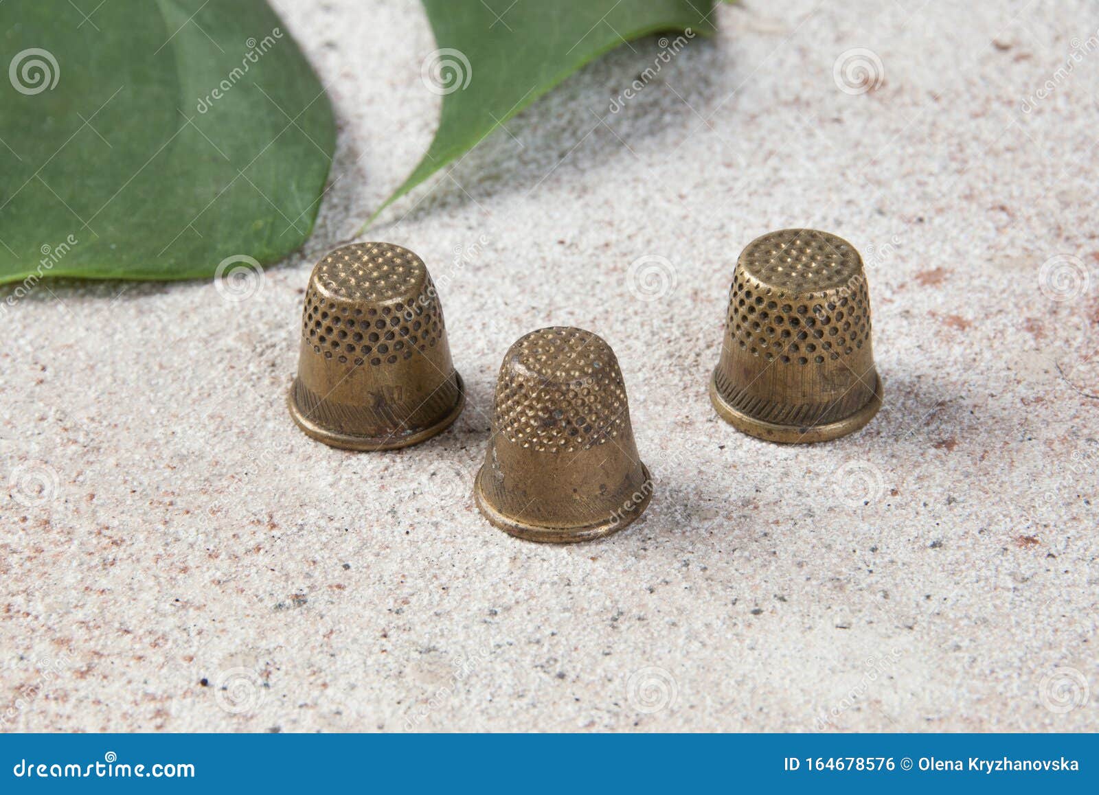 Antique brass thimbles stock photo. Image of sewing 164678576