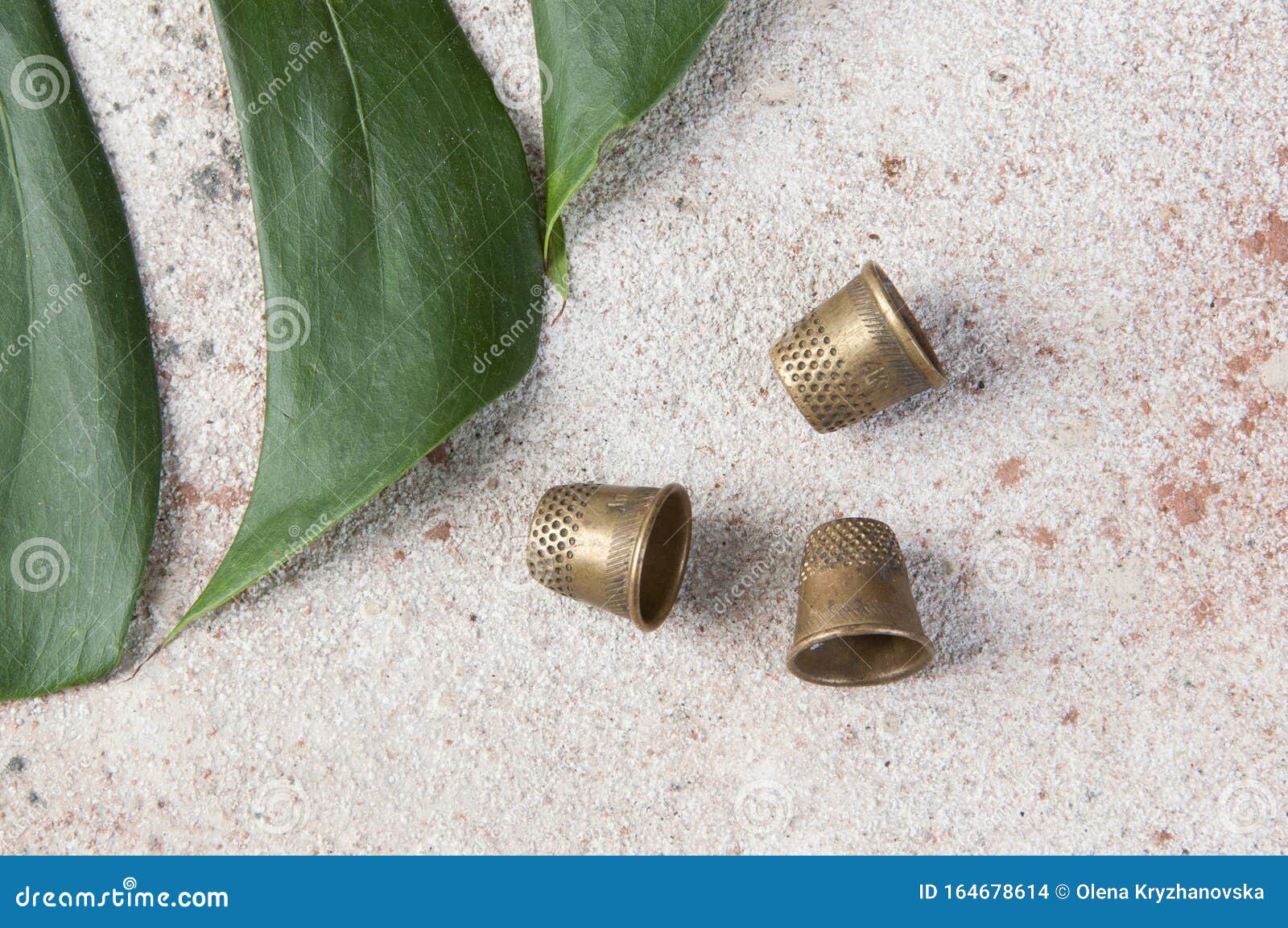 Antique brass thimbles stock photo. Image of notions 164678614
