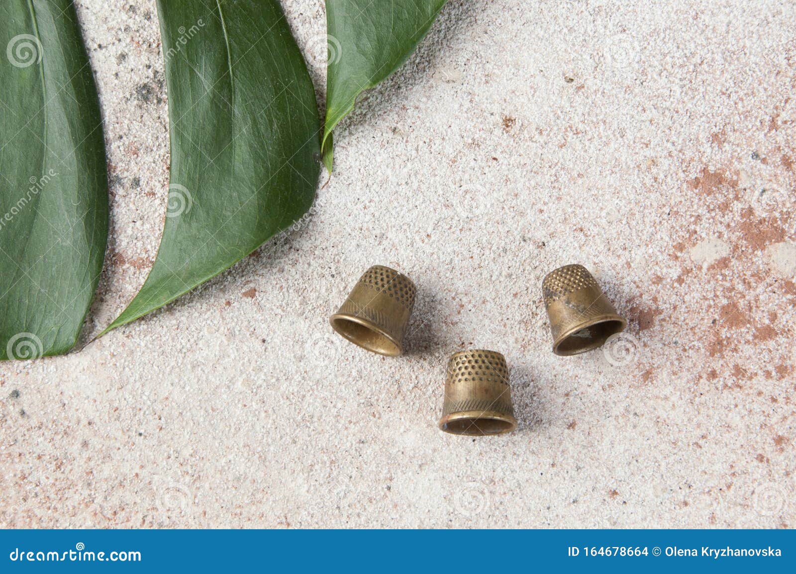 Antique brass thimbles stock photo. Image of text, classic 164678664