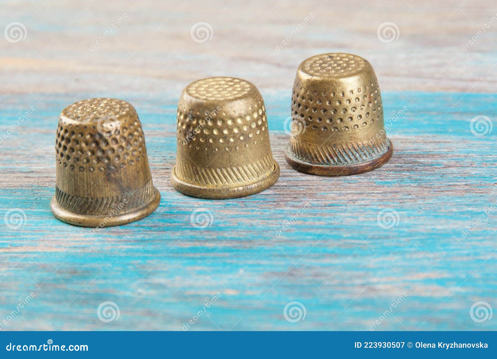 Antique brass thimbles stock image. Image of sewing 223930507