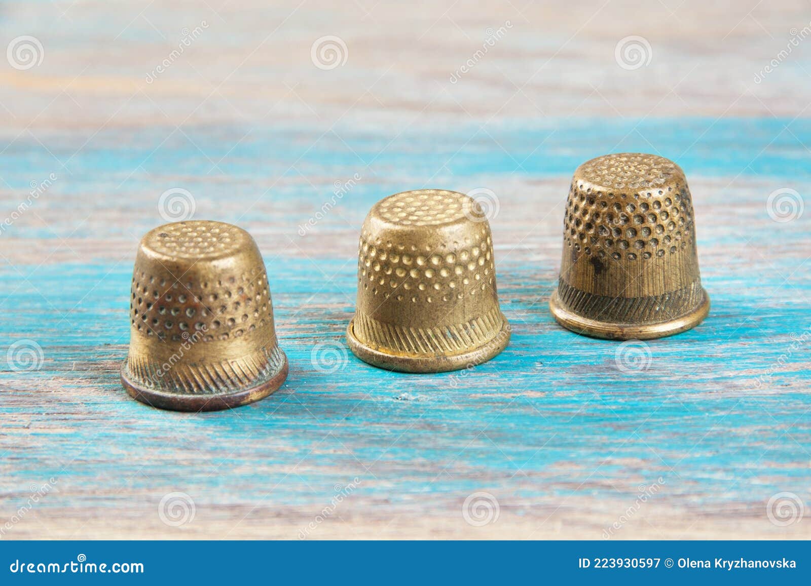 Antique brass thimbles stock image. Image of wooden 223930597