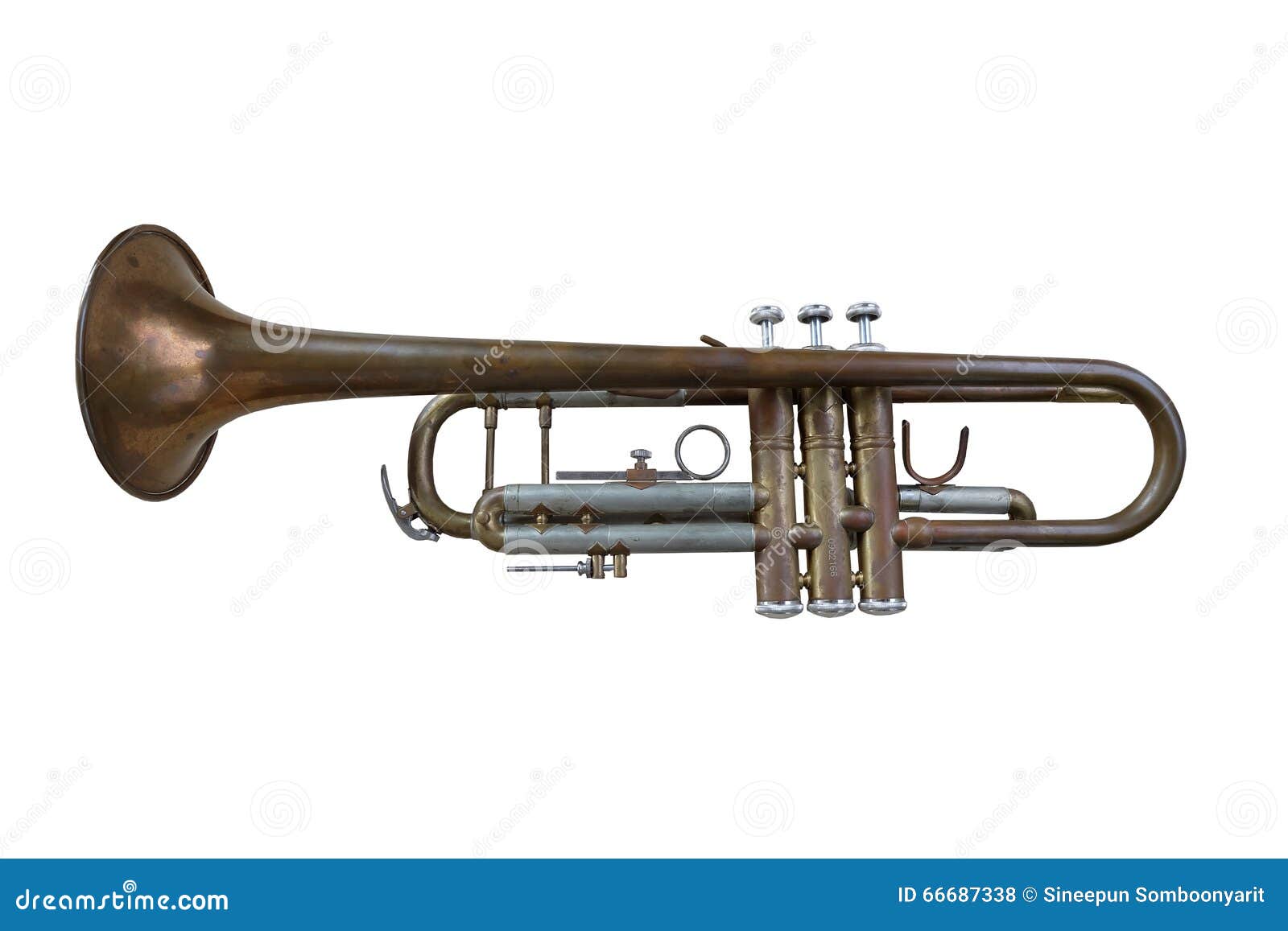 Antique brass trumpet stock photo. Image of metal, music 66687338