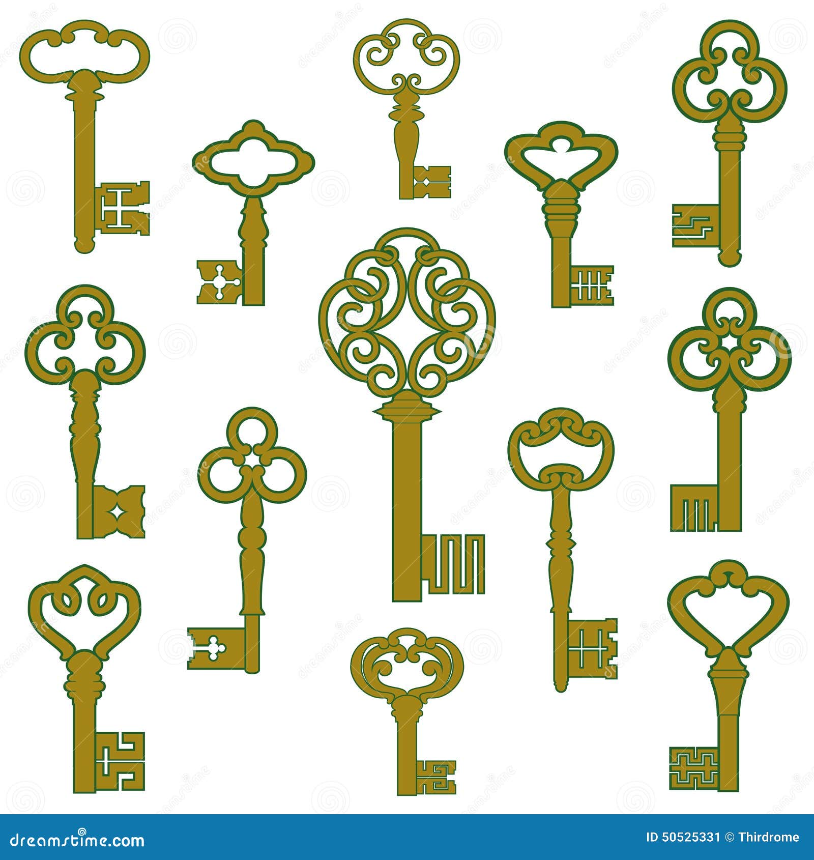 Antique Bronze Keys with Patina Decor Stock Vector Illustration of