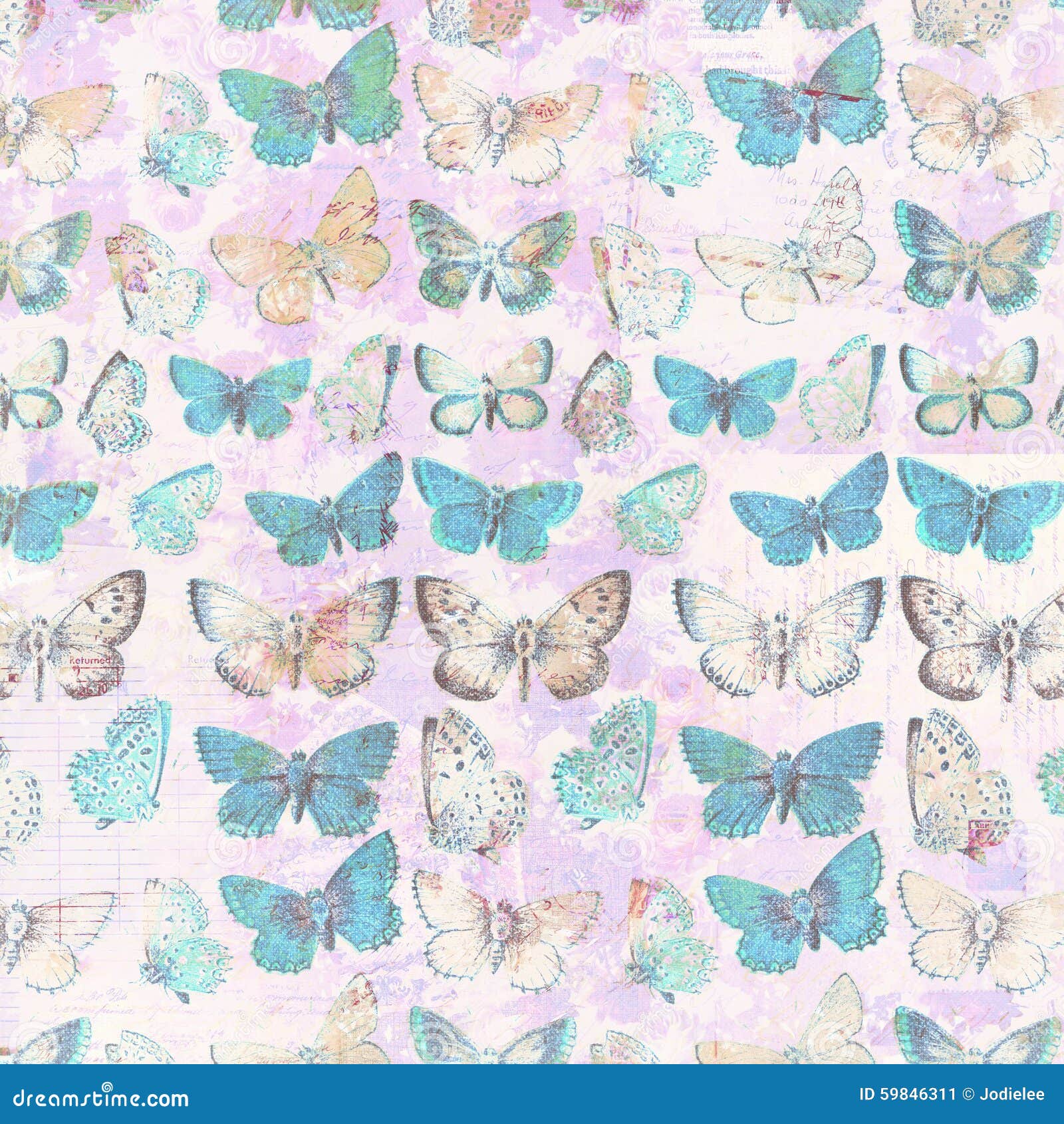 antique butterflies grungy shabby chic pattern botanical background