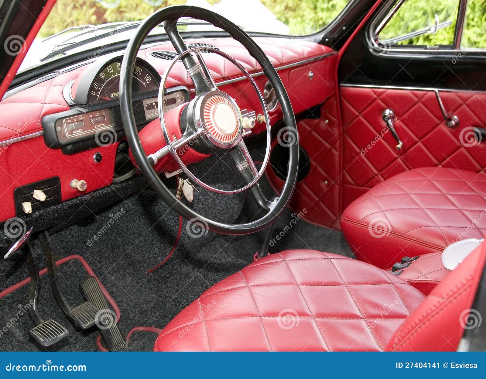 Antique Car With Red Interior Inside Stock Image Image Of