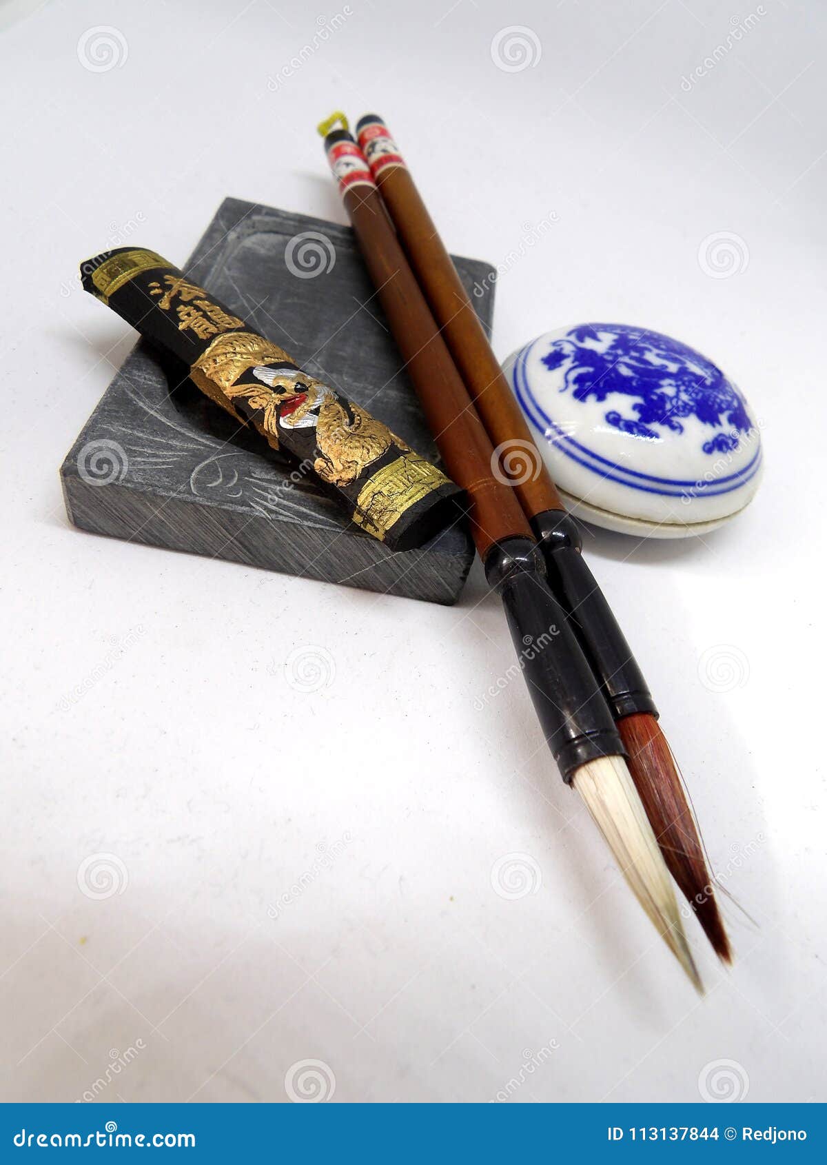 Antique Chinese Calligraphy Set with Stone and Brushes Stock Image - Image  of calligraphy, artwork: 113138347