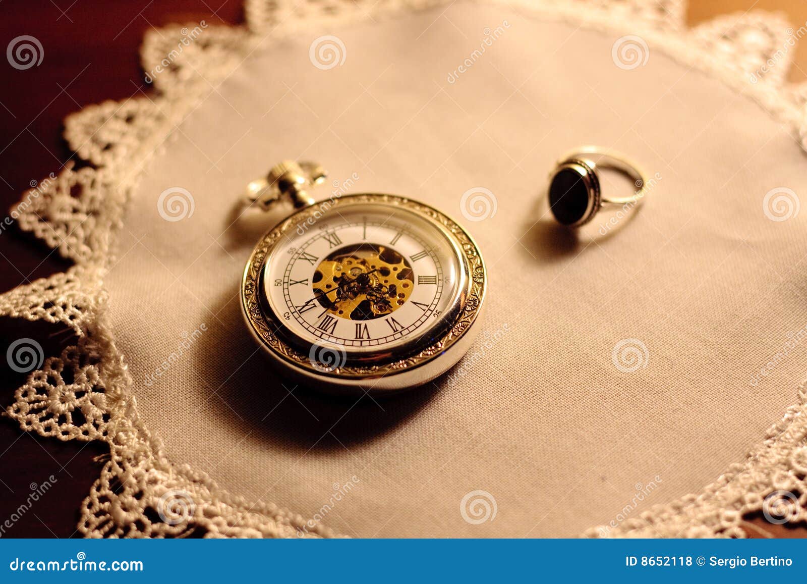 Antique Clock and Golden Ring Stock Photo Image of cloth, antiques