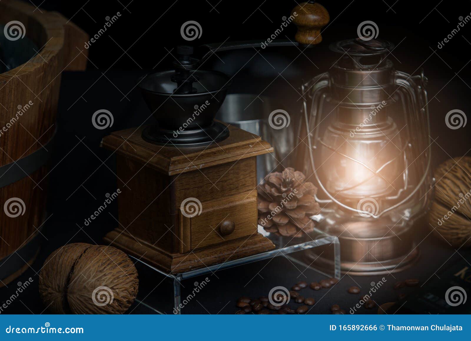 Antique Coffee Grinder with Lamp Stock Photo Image of bean, gourmet