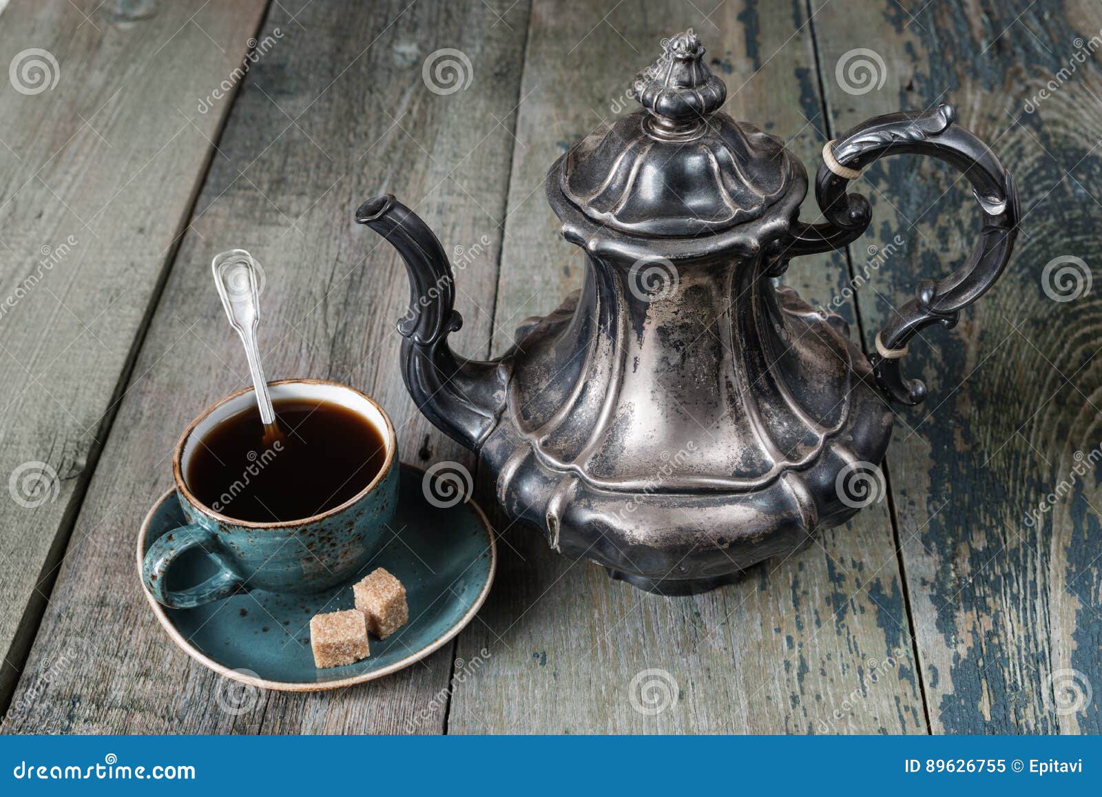 https://thumbs.dreamstime.com/z/antique-coffee-pot-cup-coffee-black-blue-vintage-beautiful-silver-old-dark-wooden-boards-89626755.jpg
