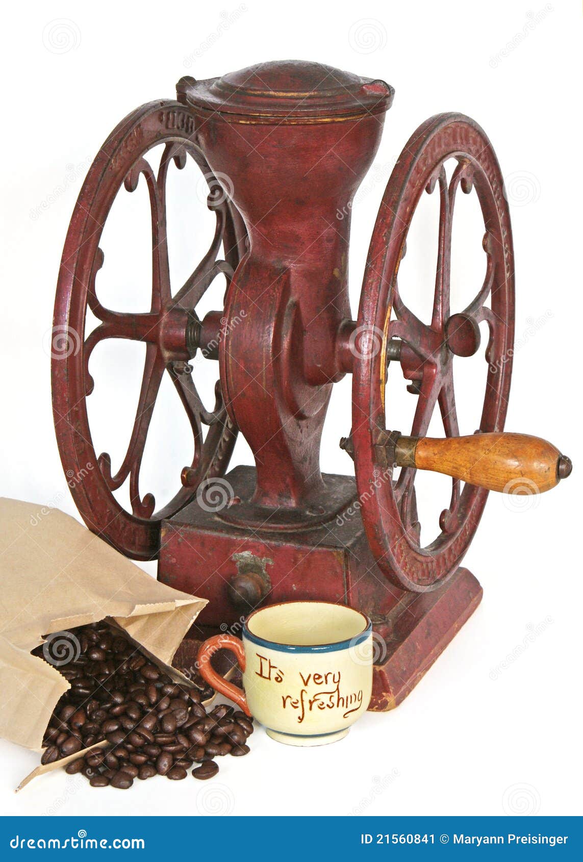 Antique Coffee Wheel Grinder, Beans, Cup Stock Image Image of fresh
