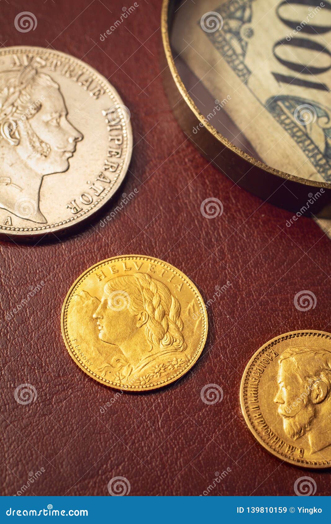 Antique coins closeup stock image. Image of glass, vintage ...