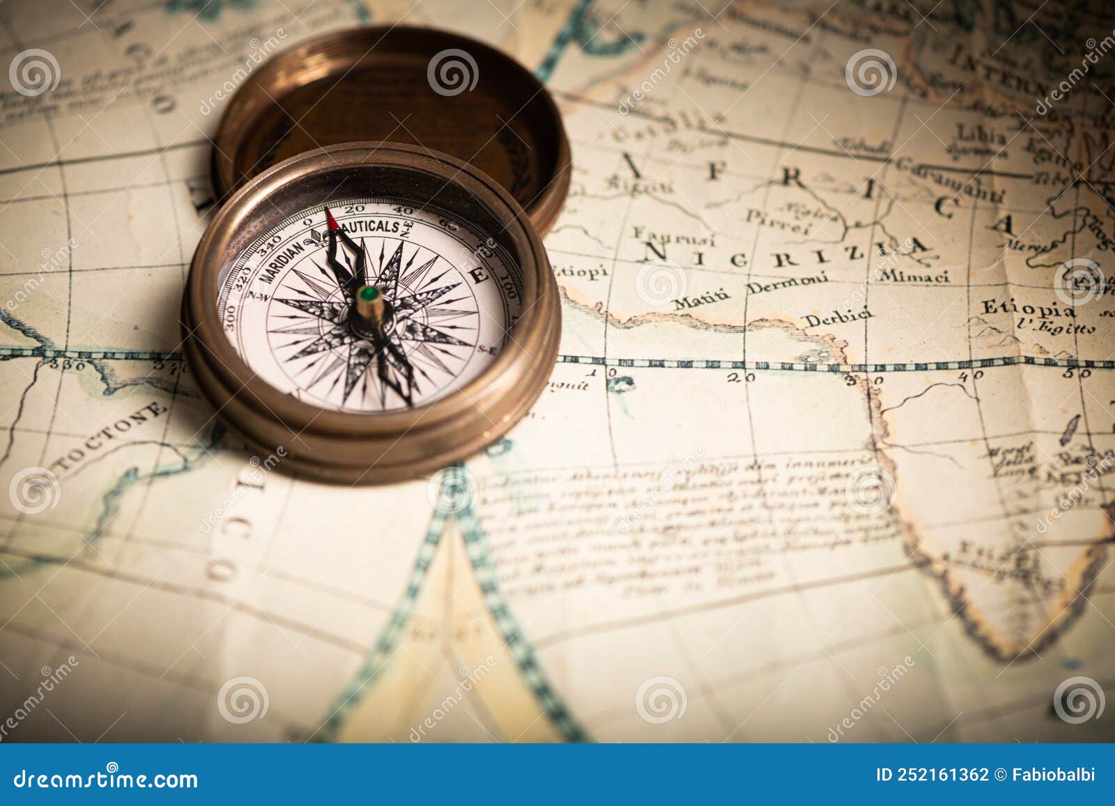 Antique Compass Lying on Old Style Map Stock Photo Image of object