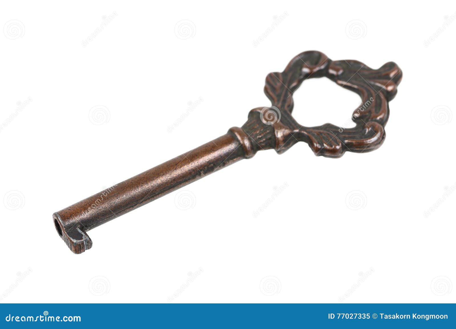 Antique Copper Key Isolated on White Stock Image Image of iron, metal