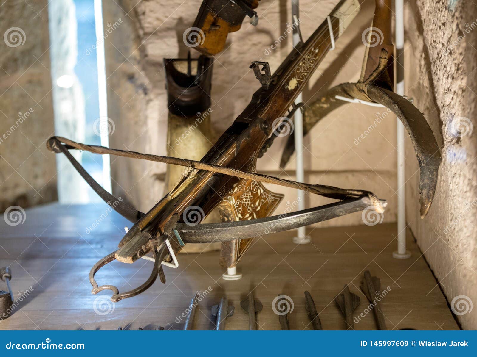 Antique Crossbows Displayed In The Rooms Of Castelnaud