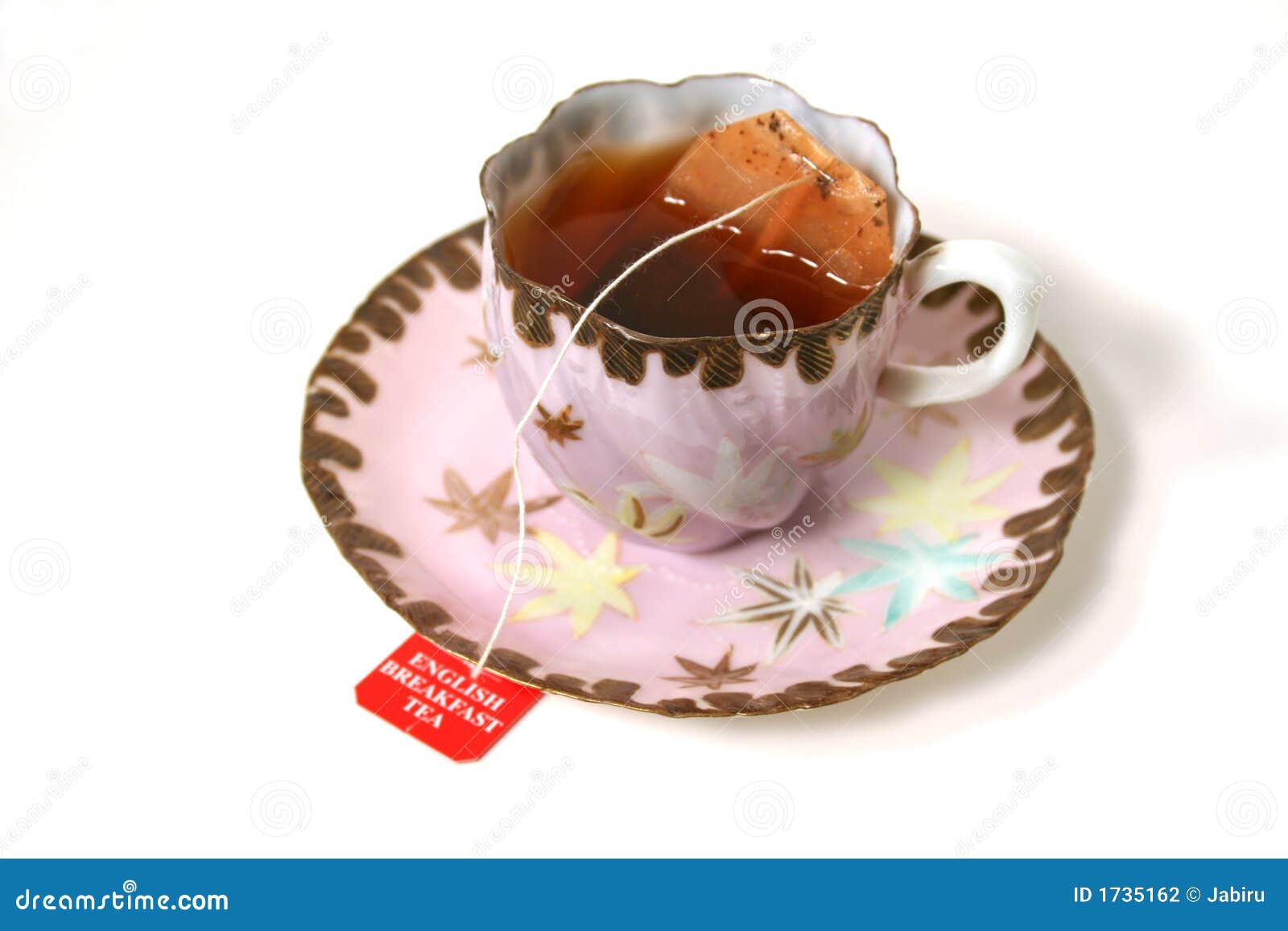 Antique cup with tea bag. stock photo. Image of design 1735162