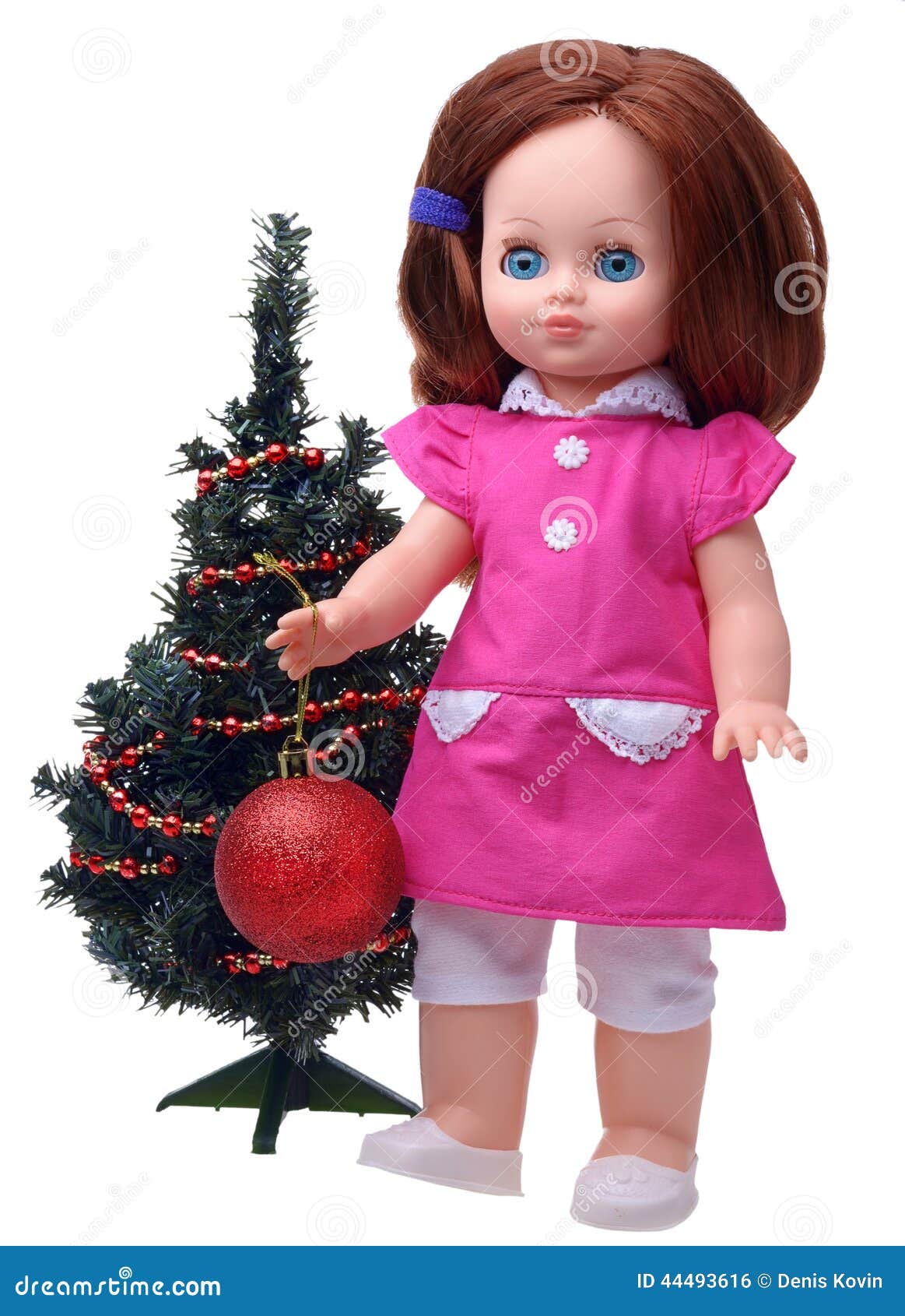 Antique Doll Decorating Christmas Tree Stock Photo Image of christmas