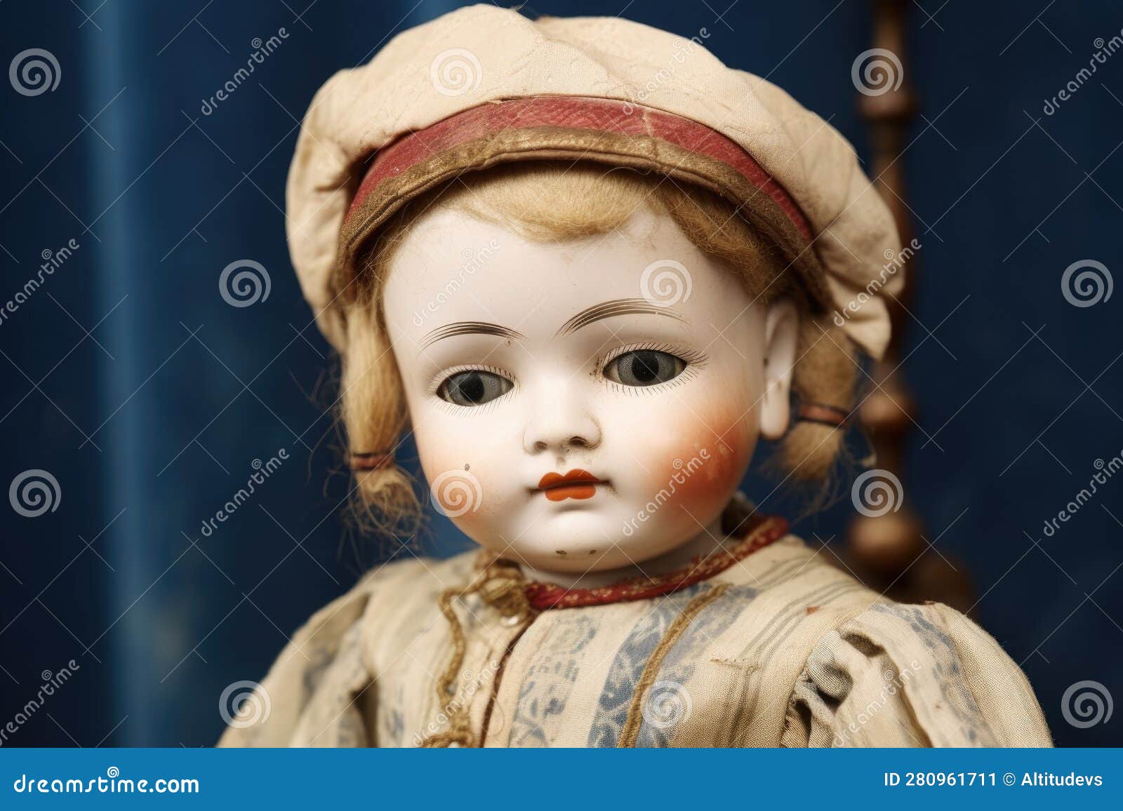 Antique Doll with Missing Eye, Emphasizing Age and Wear Stock Image