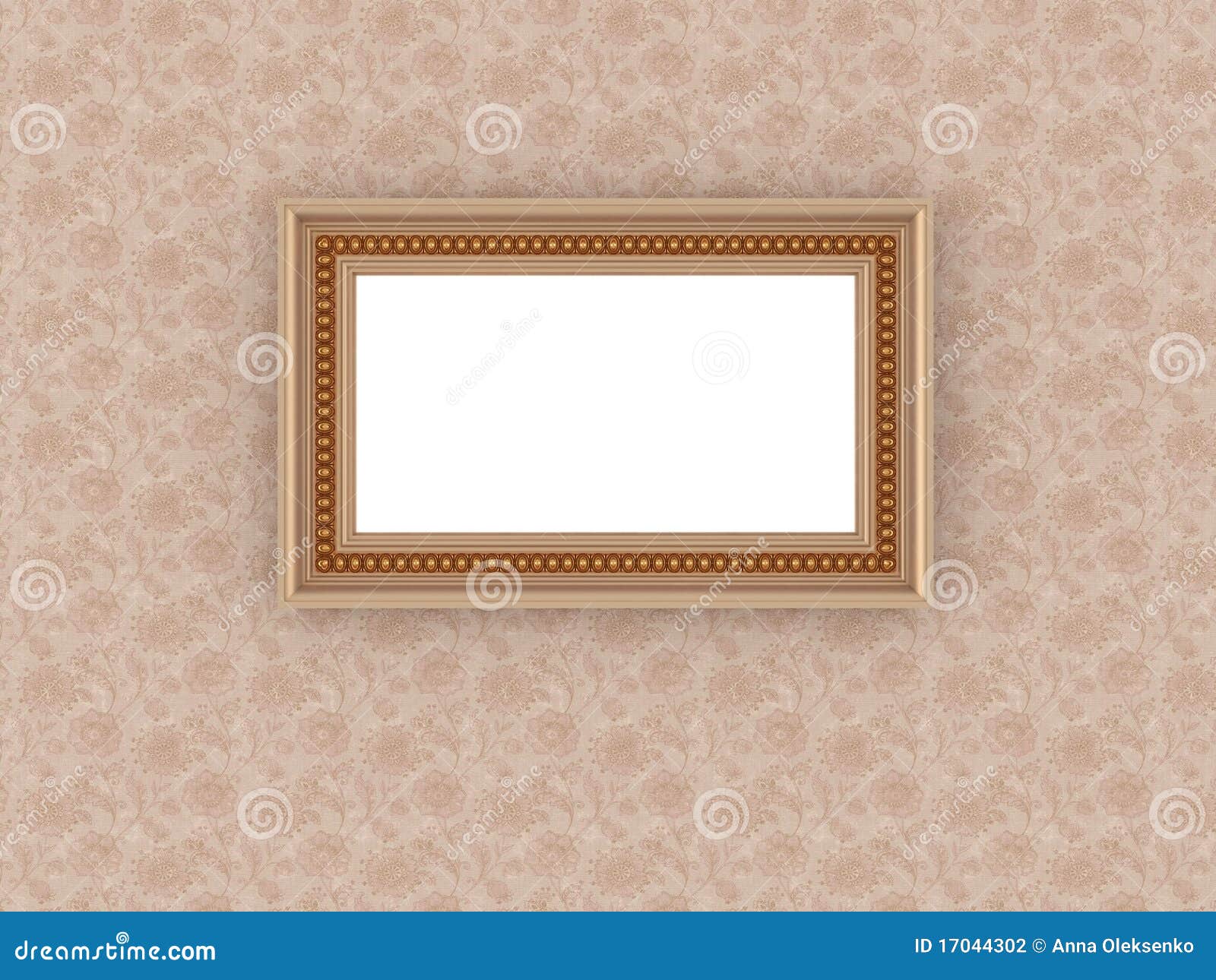 Antique Empty Picture Frame on Vintage Wallpaper Stock Illustration