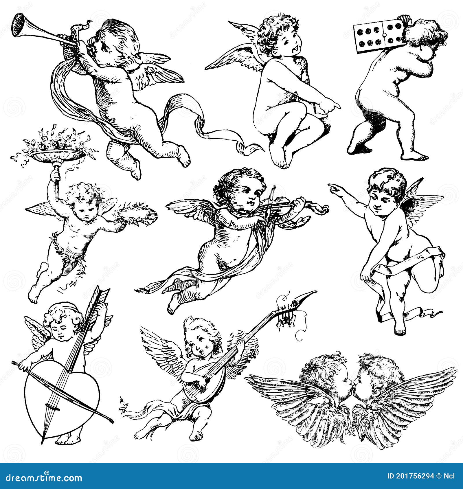 Mix of Cherub Illustrations Stock Illustration - Illustration of ...