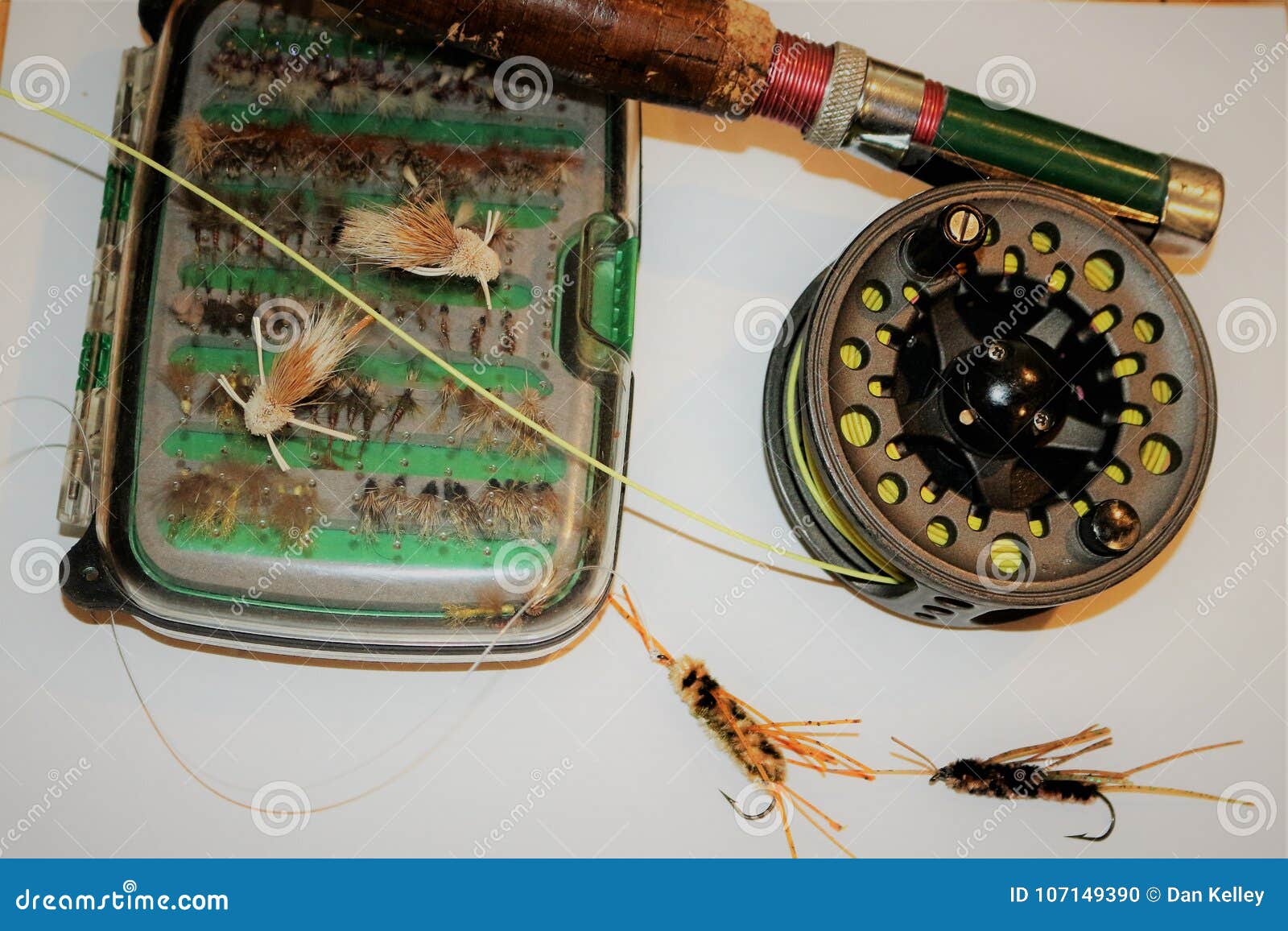 Antique Fly Fishing Rod & Reel with Wet Fly`s Stock Photo - Image of  modern, leader: 107149390