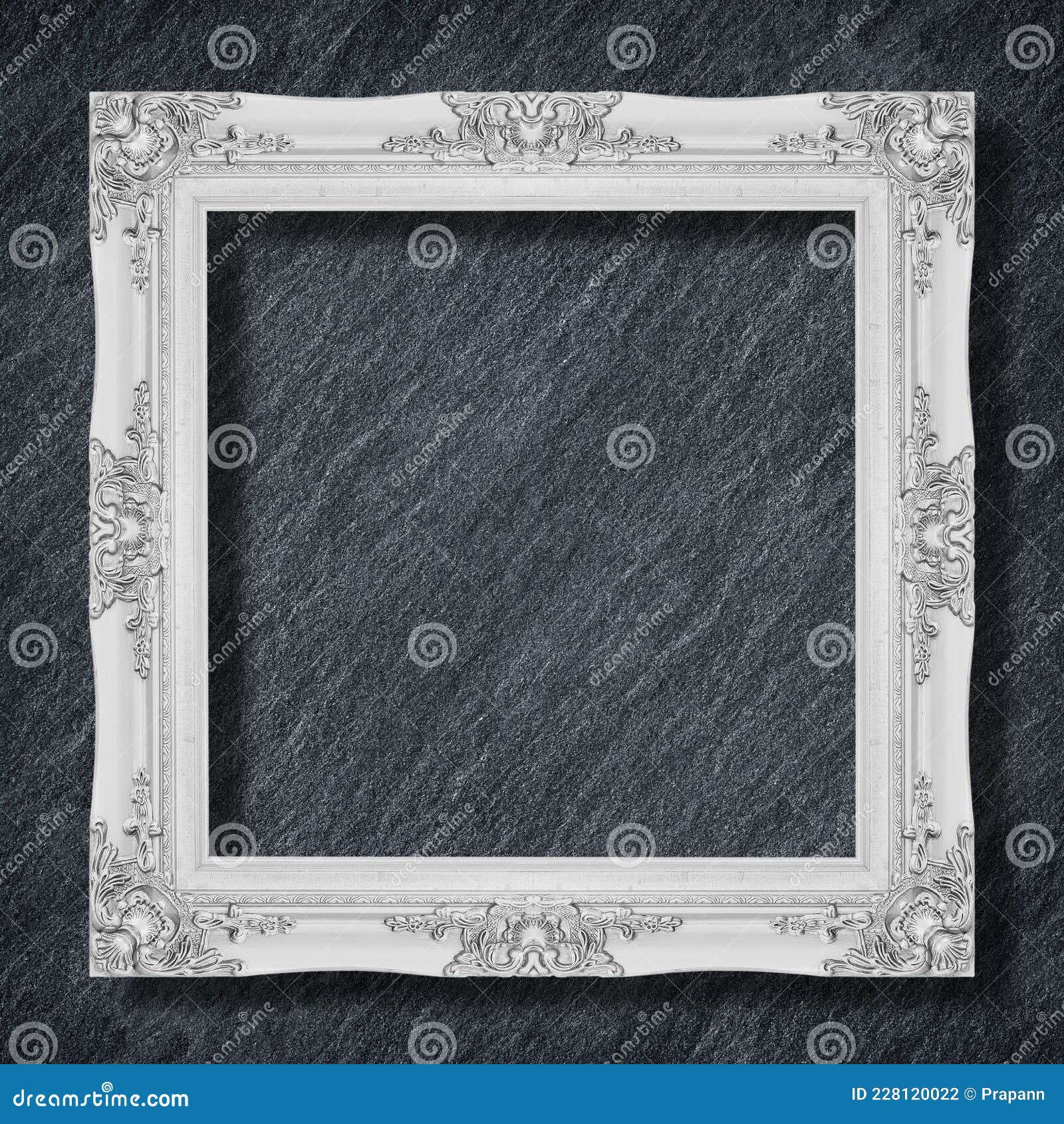 The Antique Frame on Dark Grey Black Slate Background or Texture,white