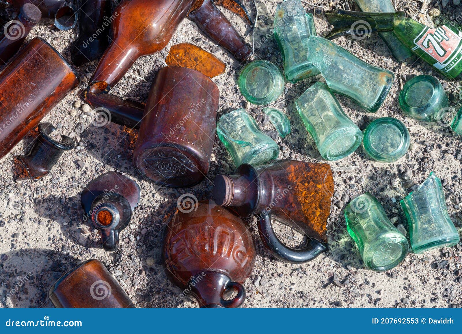Antique Glass Bottles Broken Abandoned in the Nevada Desert Editorial