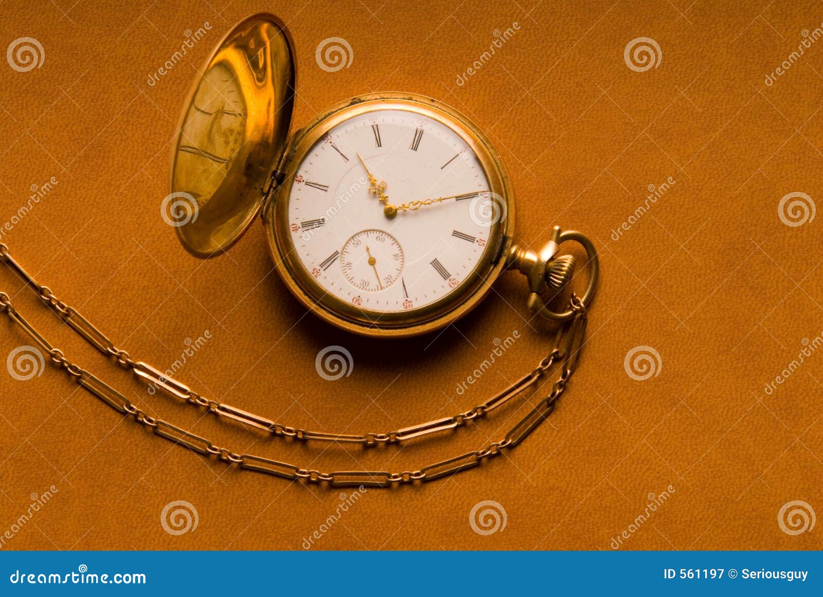 Antique Gold Pocket Watch and Chain Stock Image Image of case