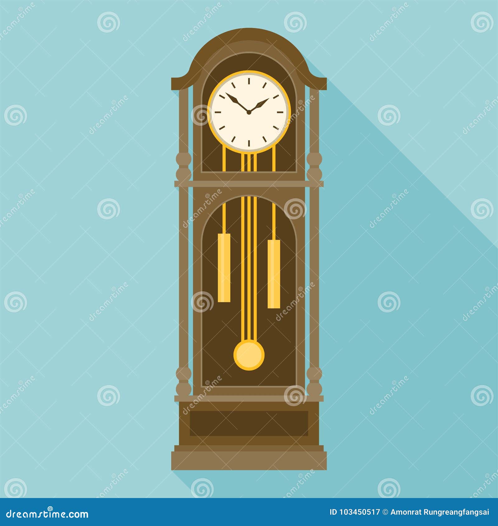Antique Grandfather Pendulum Clock Vector Stock Vector Illustration