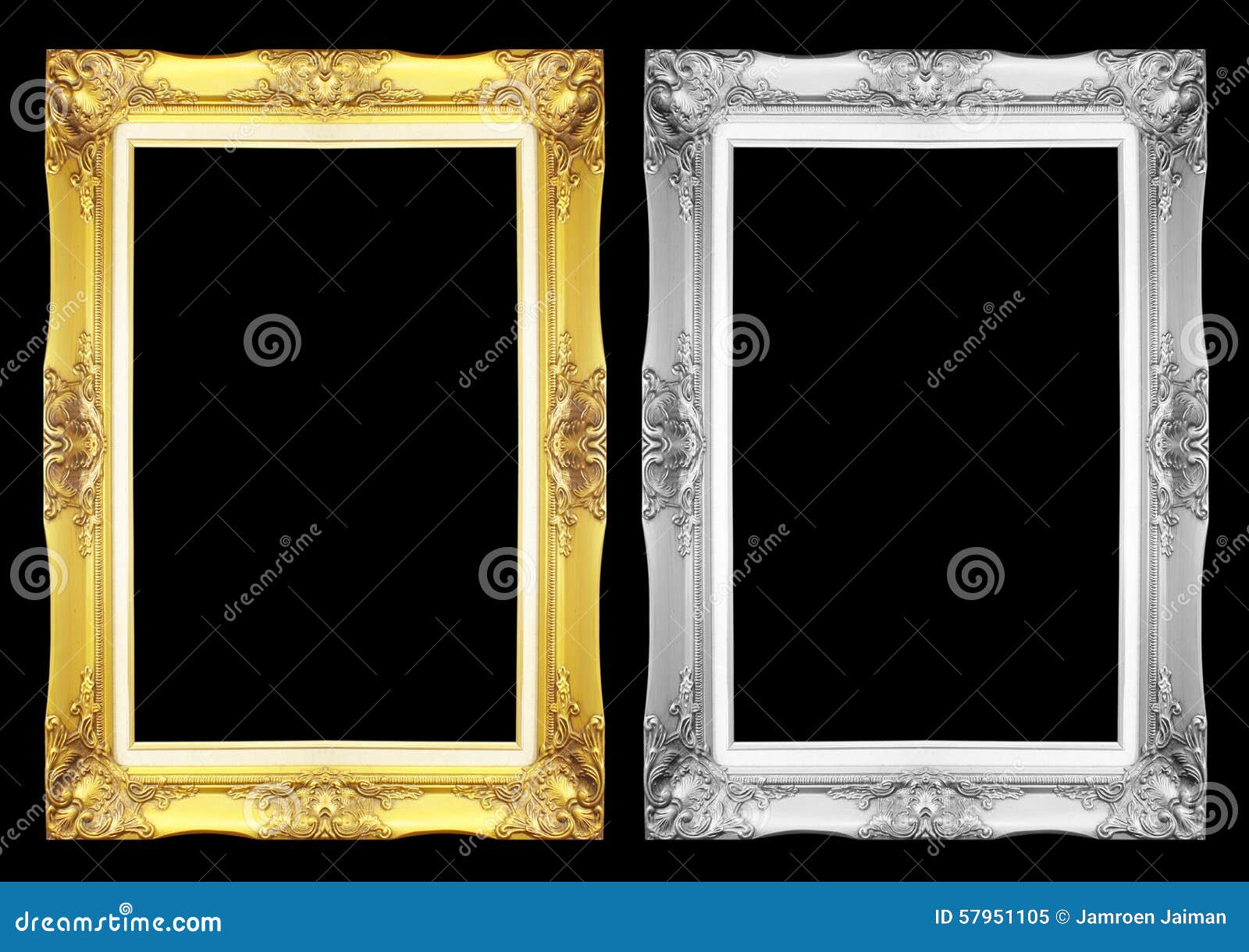Antique Gray and Gold Frame Isolated on Black Background Stock Image