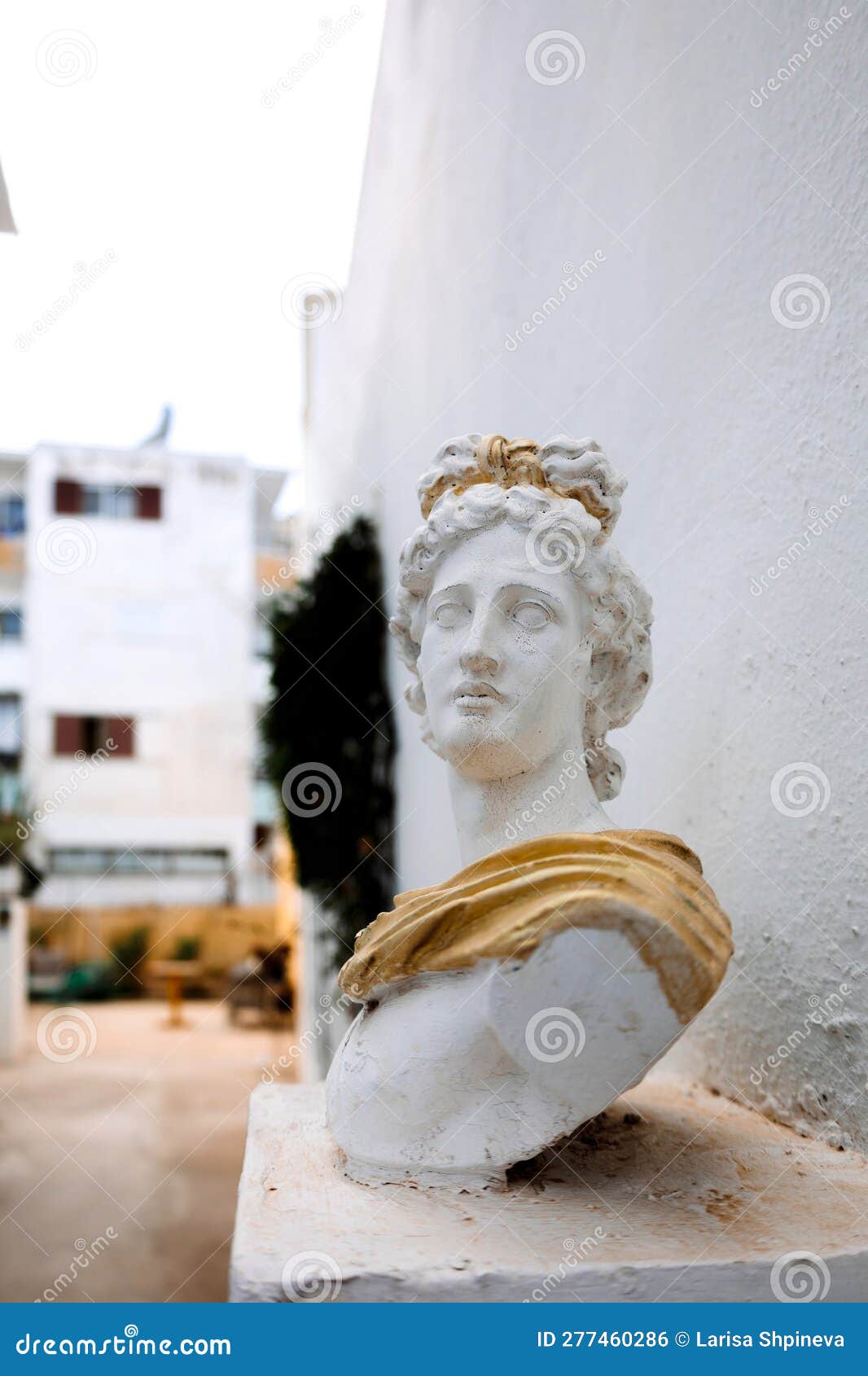 Antique Head Bust of Woman Against Gray Wall. Historical Statue in ...