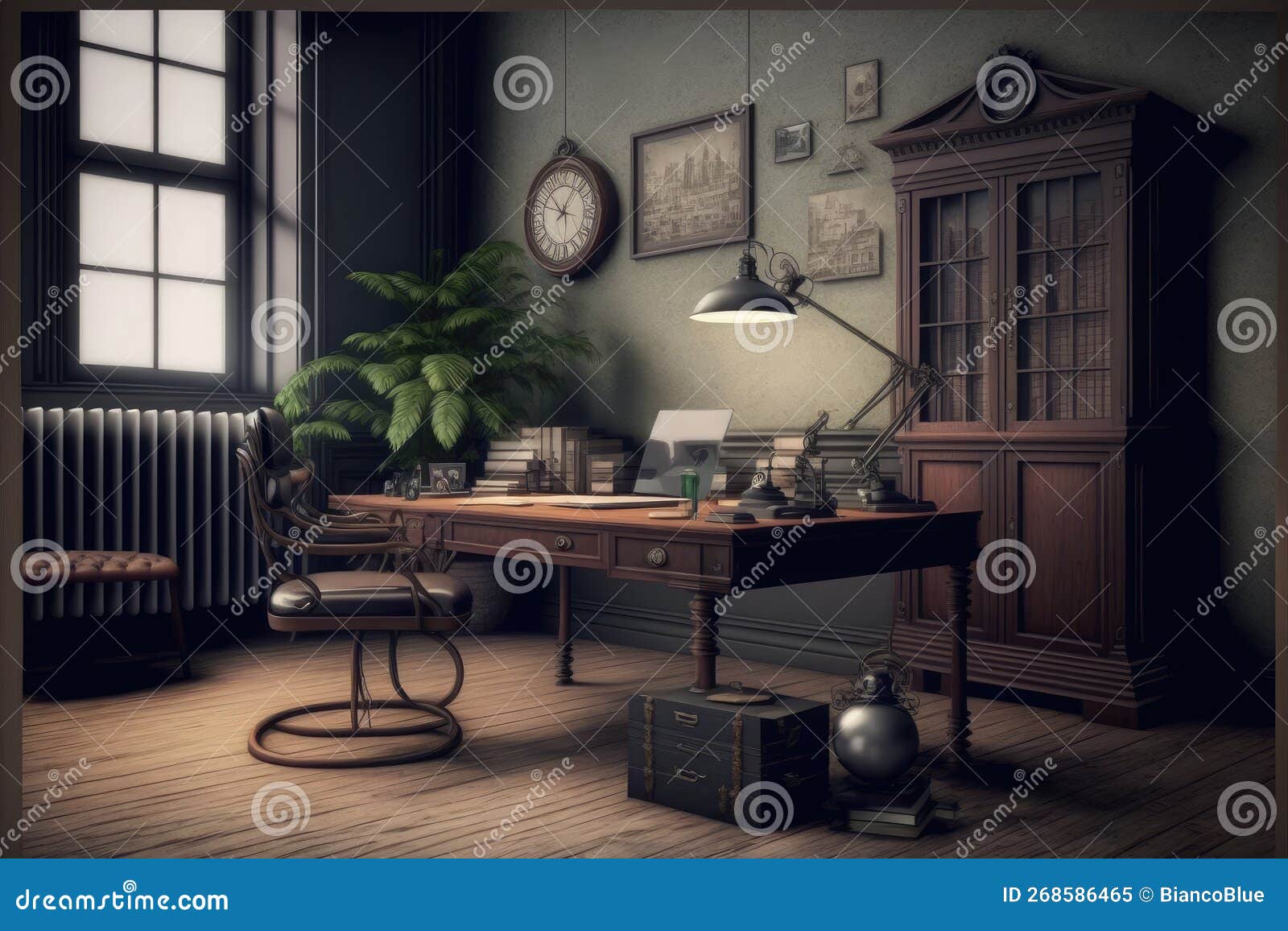 Antique Home Interior with Working Space and Study Desk in Elegant Room