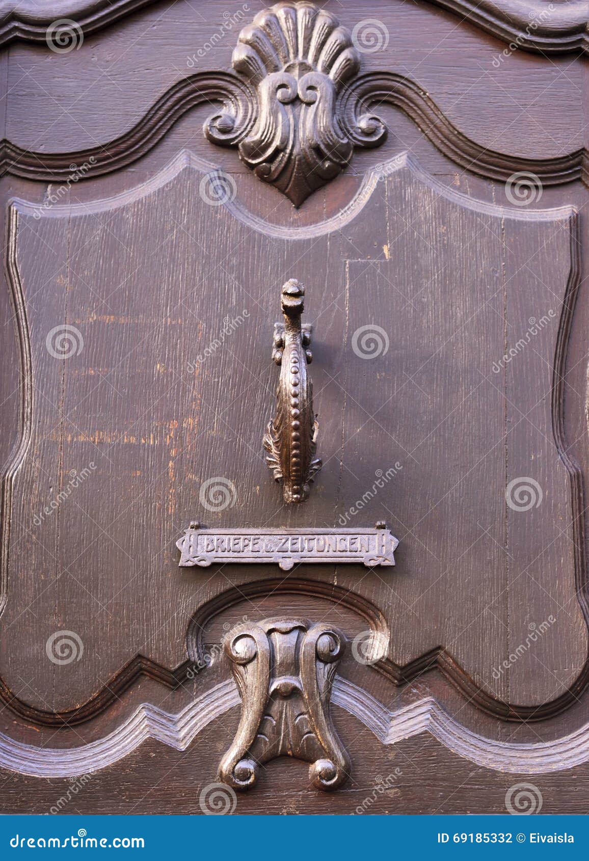Antique Letter Slot in an Old Door. Stock Photo - Image of front, door