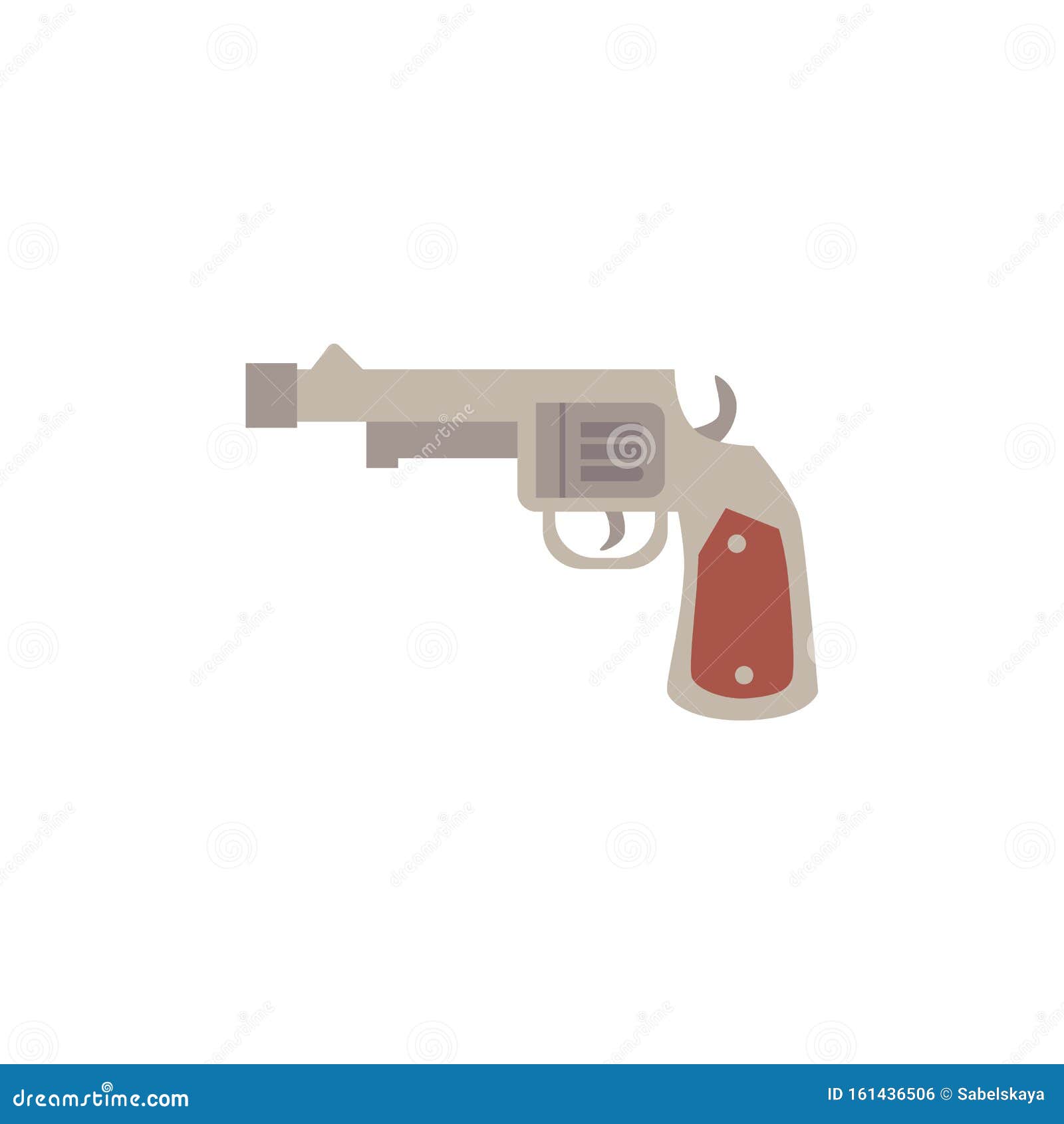 Antique Long Barrel Revolver Pistol Icon Flat Vector Illustration